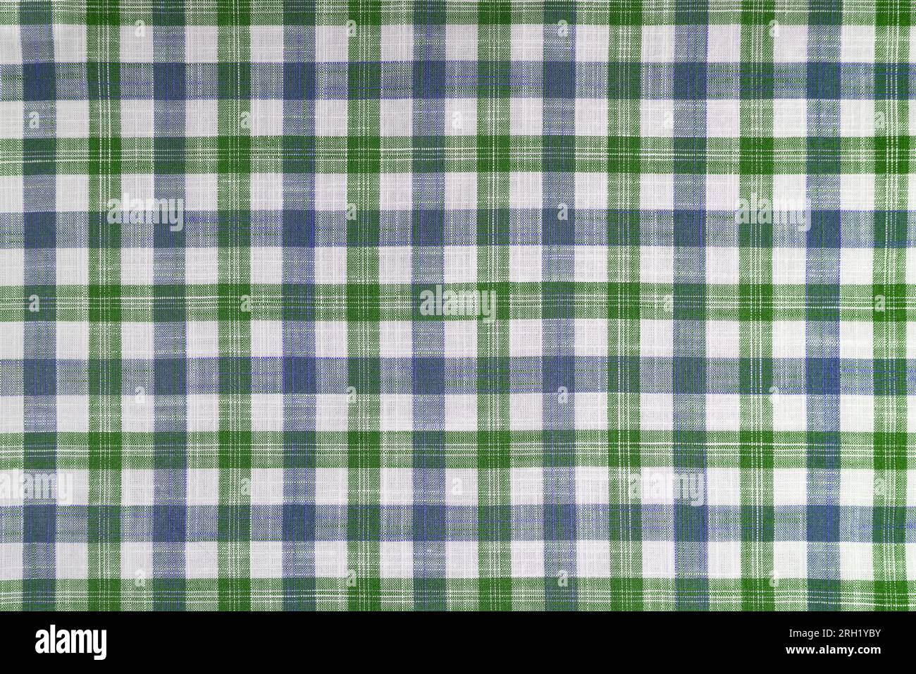 Tessuto a scacchi verde e blu, motivo tartan. Tessuto camicia, tessuto tovagliato, tela a quadri in lino, motivo a quadri scozzese classico. Sfondo Foto Stock