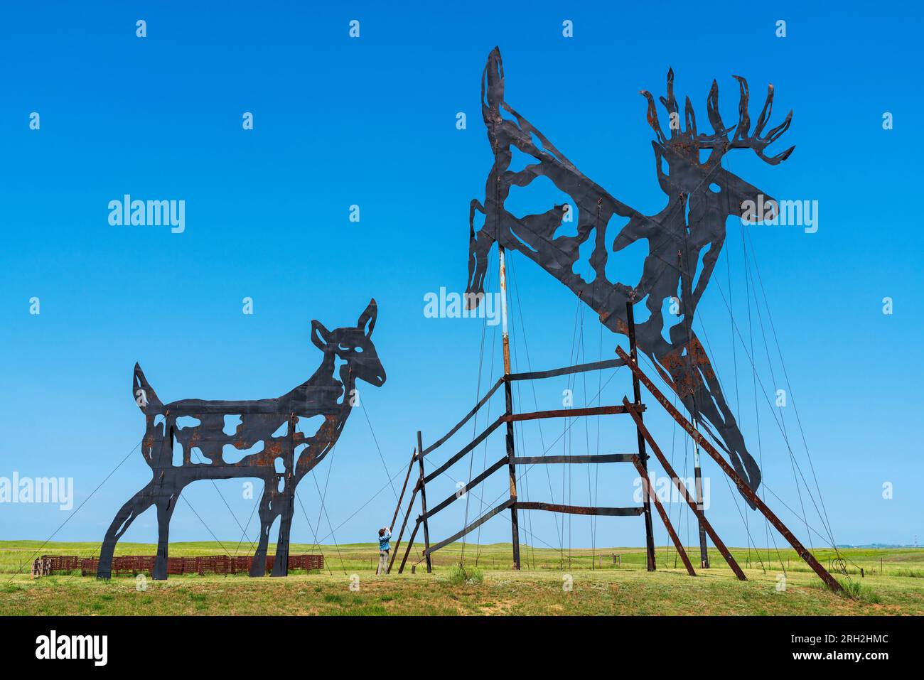 Scultura di Deer Crossing sulla Enchanted Highway del North Dakota Foto Stock