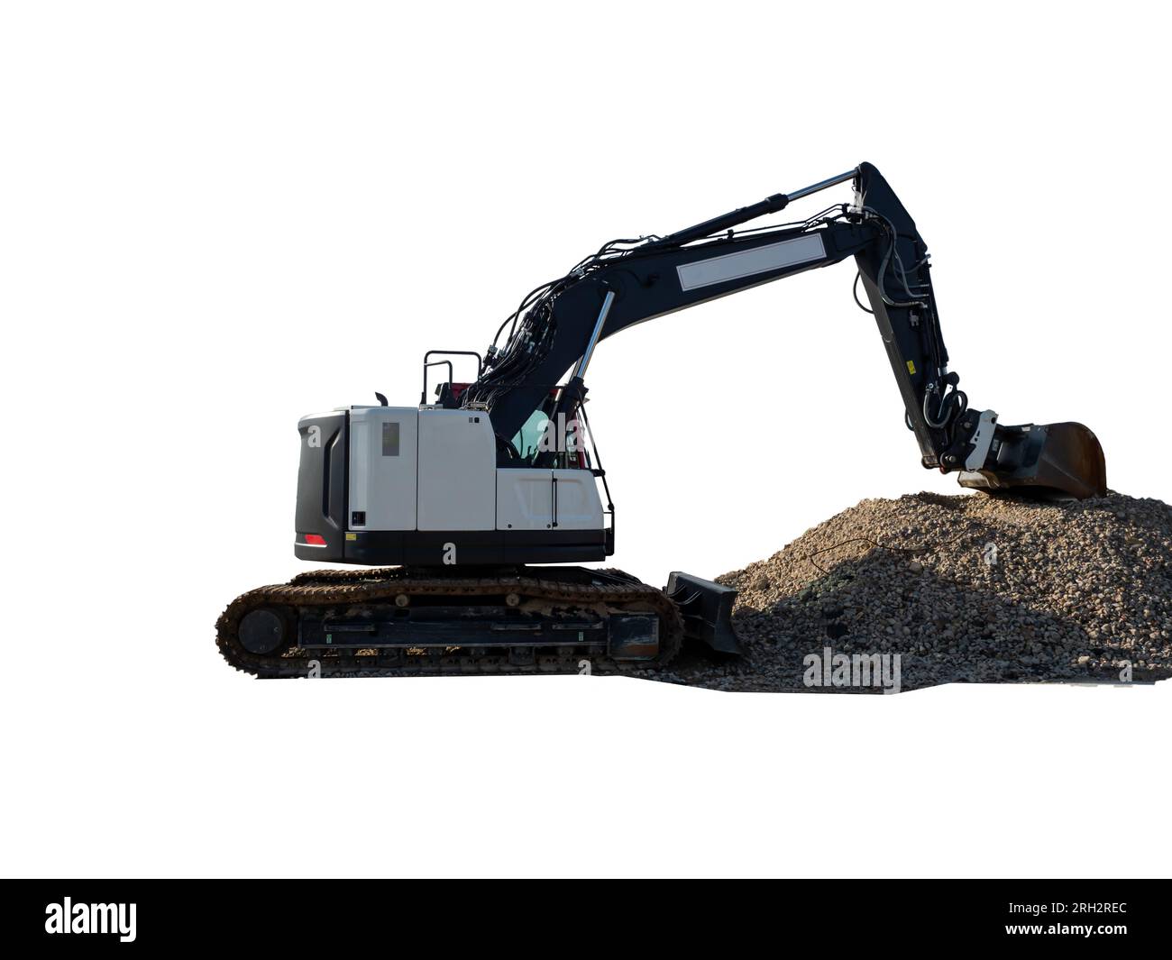 Escavatore su sfondo bianco. Trattore in cantiere. Foto Stock