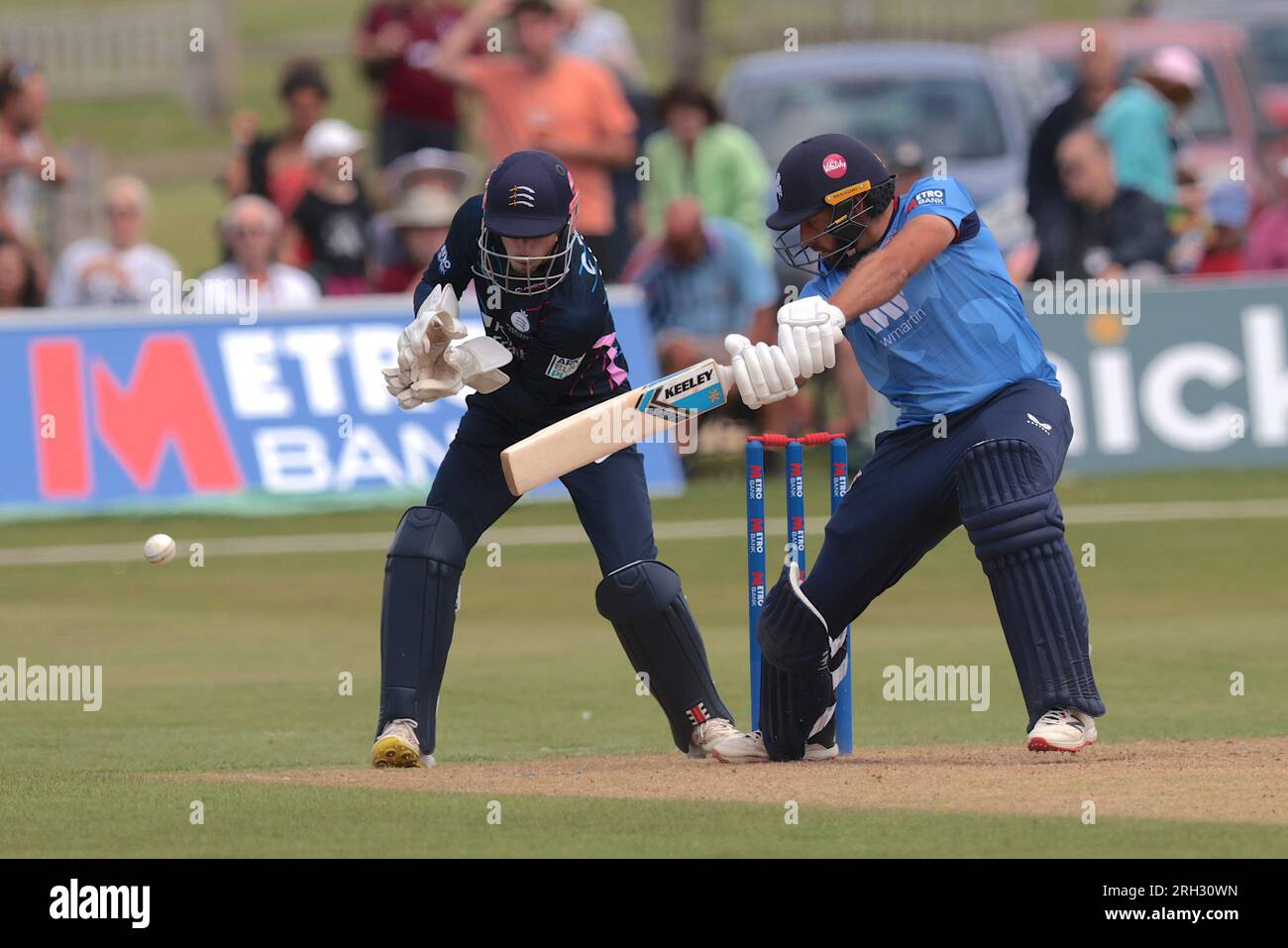 Beckenham, Kent, Regno Unito. 13 agosto 2023. Jack Leaning di Kent mentre Kent affronta il Middlesex nella Metro Bank One Day Cup a Beckenham. Credito: David Rowe/Alamy Live News Foto Stock