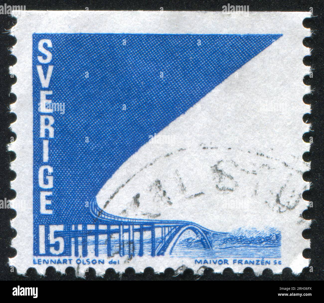 SVEZIA - CIRCA 1969: Francobollo stampato dalla Svezia, mostra Tjorn Bridge, circa 1969 Foto Stock