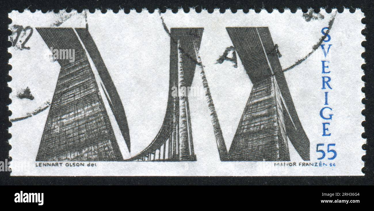 SVEZIA - CIRCA 1969: Francobollo stampato dalla Svezia, mostra Tjorn Bridge, circa 1969 Foto Stock