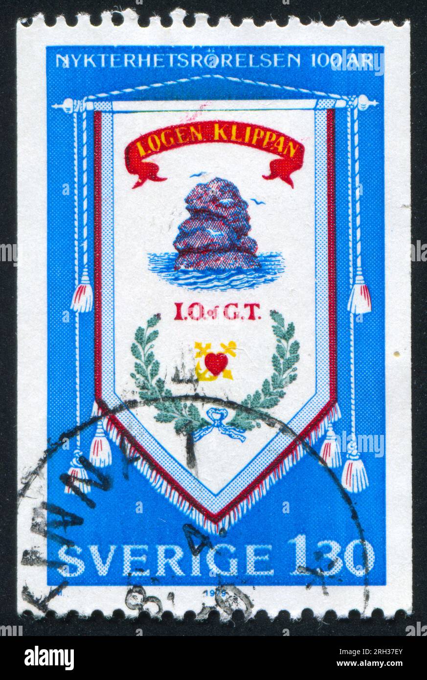 SVEZIA - CIRCA 1979: Francobollo stampato dalla Svezia, mostra la Temperance Movement Banner, circa 1979 Foto Stock