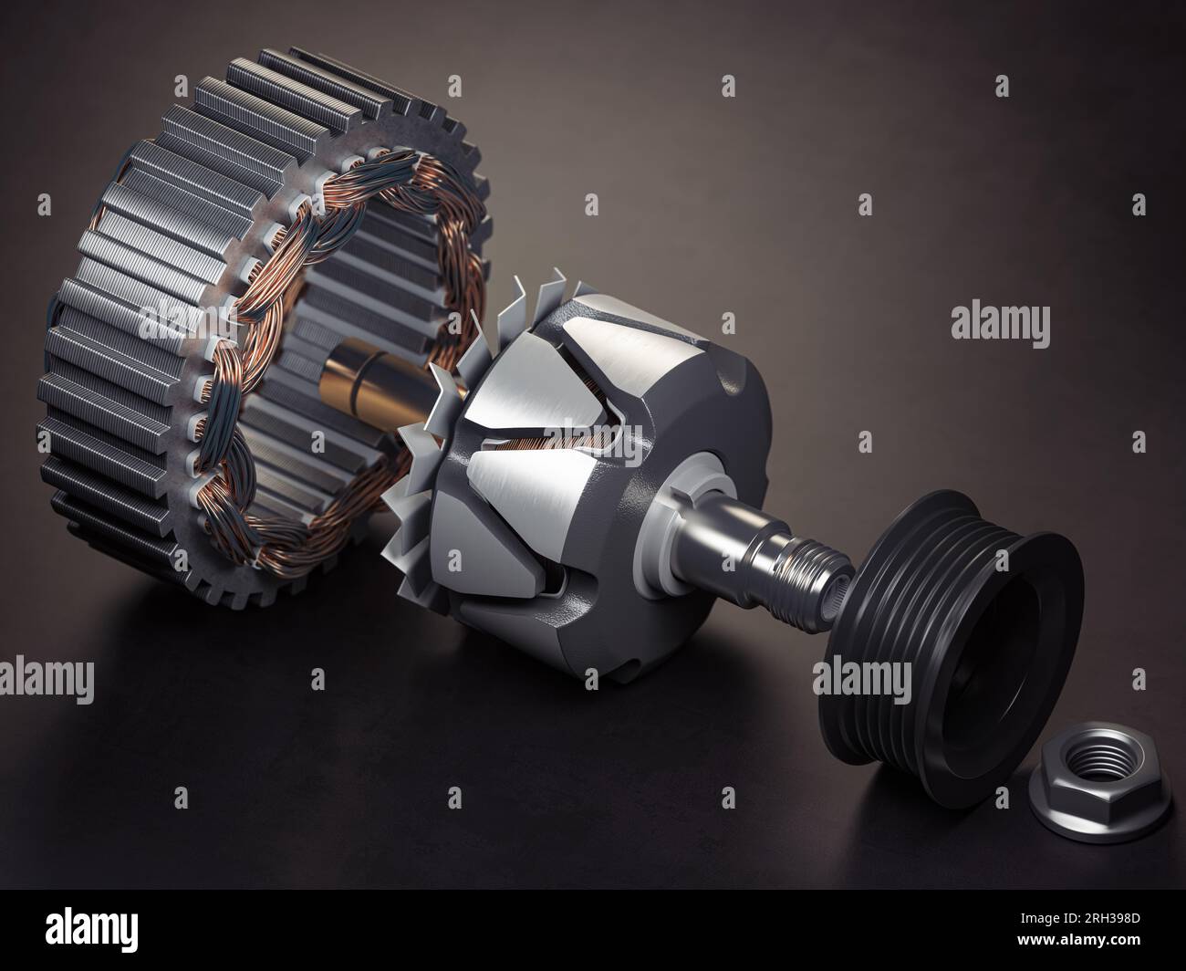 Rotore e statore del generatore dell'alternatore per auto o del motore  elettrico su sfondo nero. illustrazione 3d Foto stock - Alamy