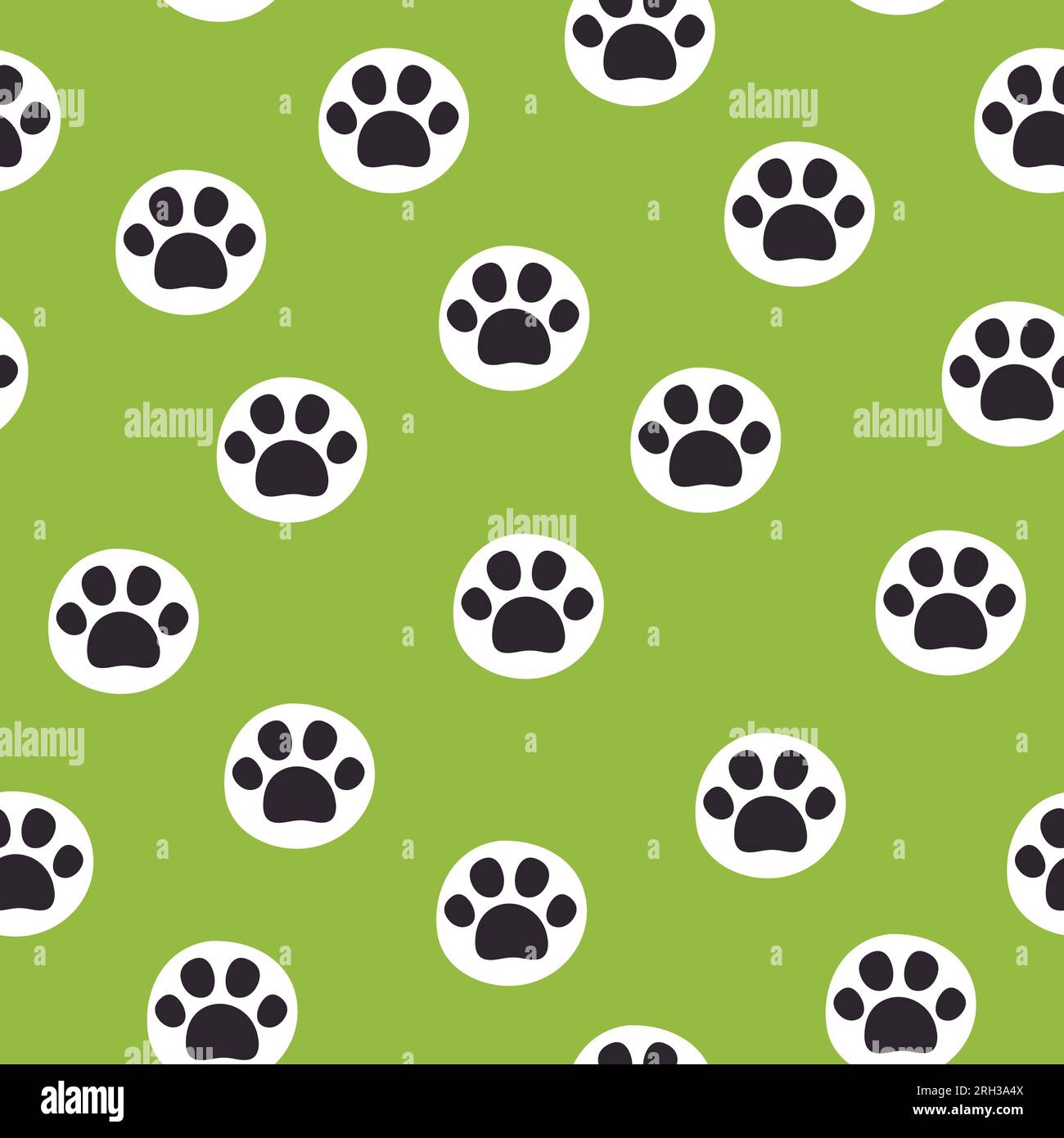 Schema di zampa PET senza cuciture. Impronta di gatto o cane su sfondo verde. Illustrazione vettoriale. Illustrazione Vettoriale