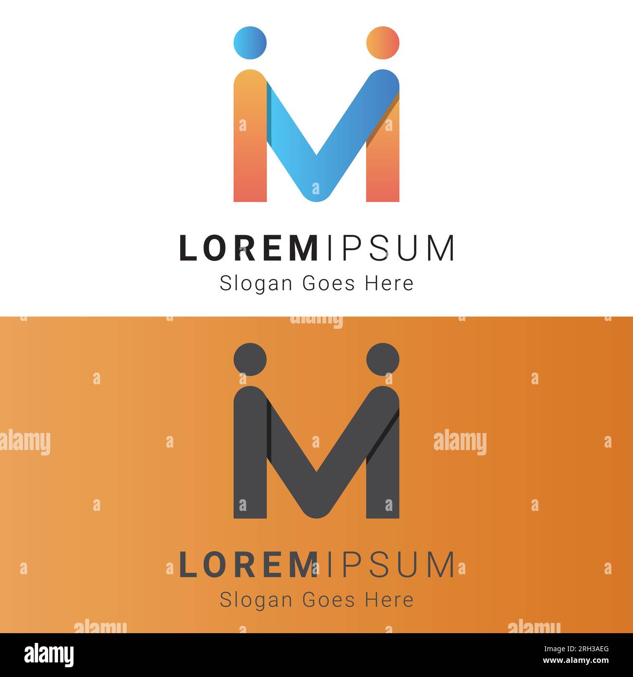 Lettera iniziale moderna M con logotipo icona persona persone umane Abstract M con Meetup persona Illustrazione Vettoriale