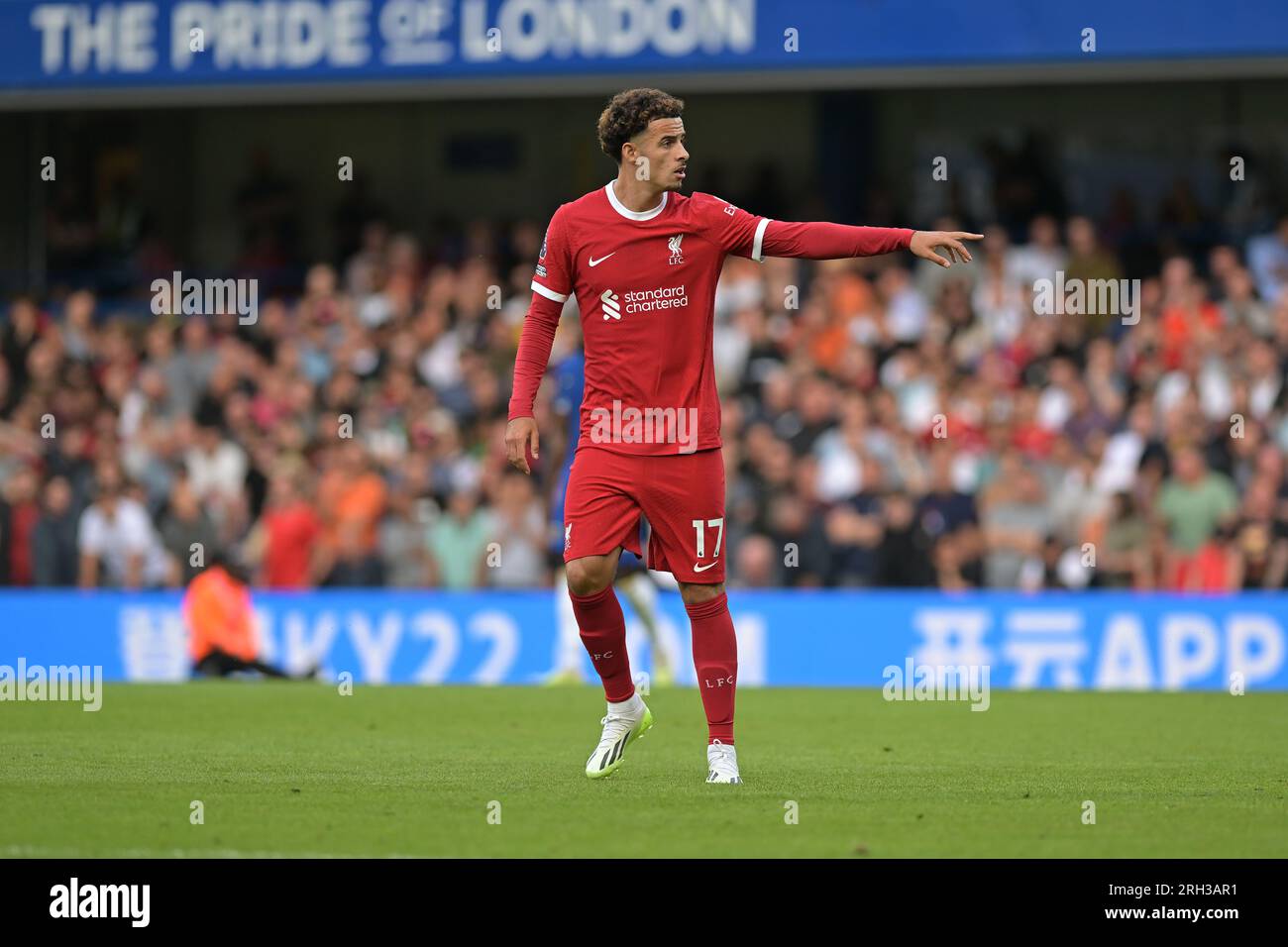 Londra, Regno Unito. 13 agosto 2023. Londra Regno Unito 13 agosto 23. Curtis Jones del Liverpool FC durante la partita Chelsea vs Liverpool Premier League allo Stamford Bridge London Credit: MARTIN DALTON/Alamy Live News Foto Stock