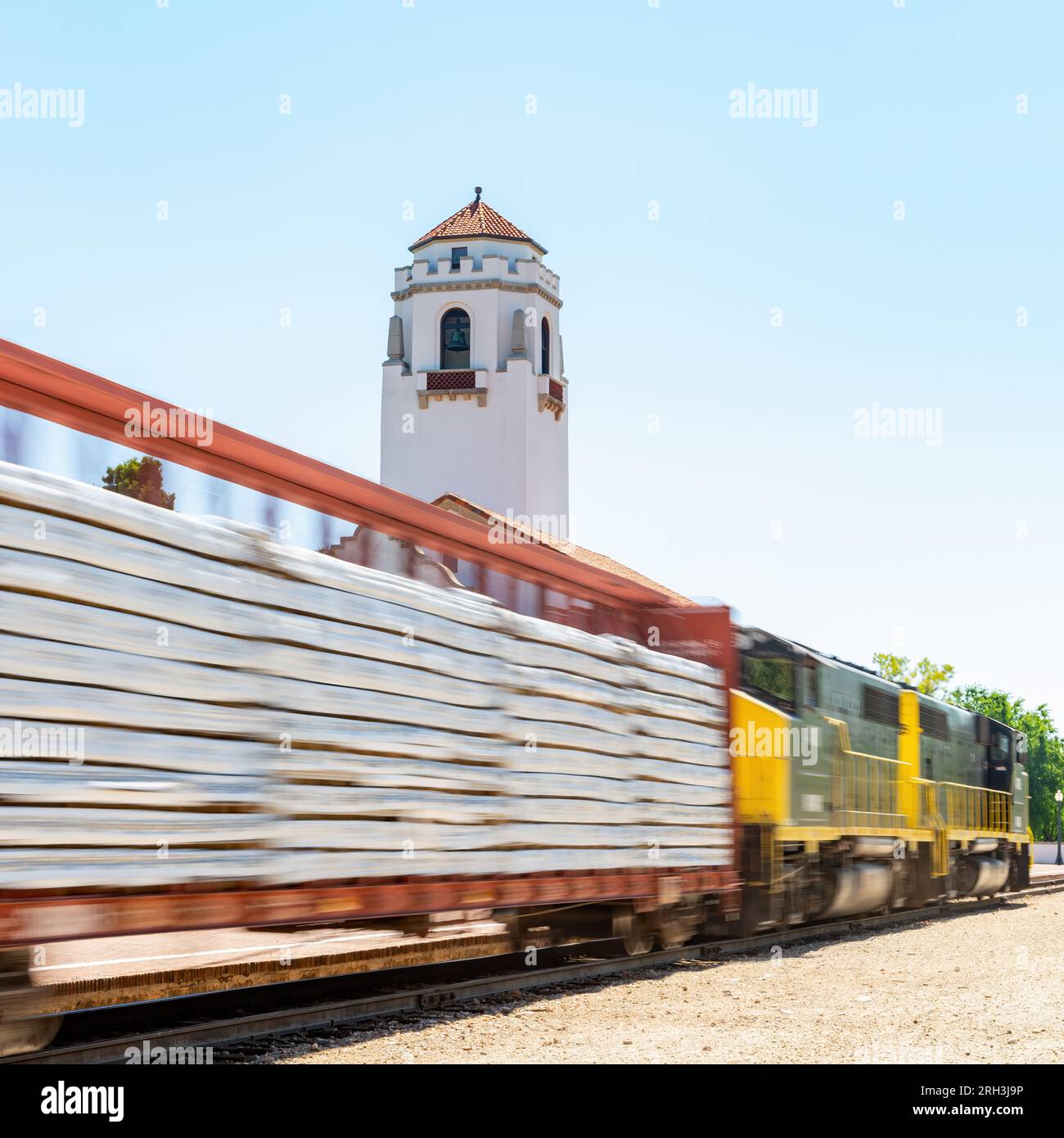 Deposito ferroviario di Boise con pass per i treni Motion Blur Foto Stock