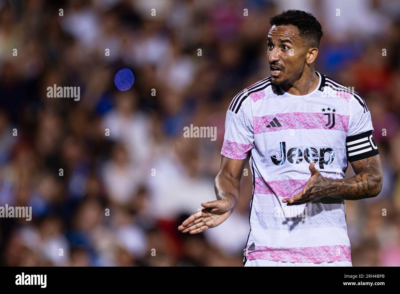 Danilo Luiz da Silva della Juventus FC reagisce durante l'amichevole partita di calcio tra la Juventus FC e l'Atalanta BC. Foto Stock