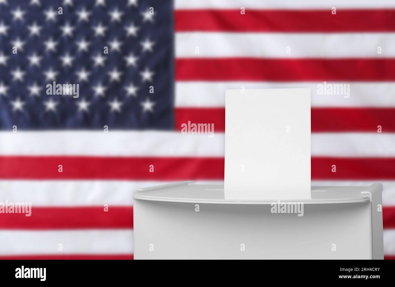 Votazioni con voto contro la bandiera nazionale degli Stati Uniti, spazio per il testo Foto Stock