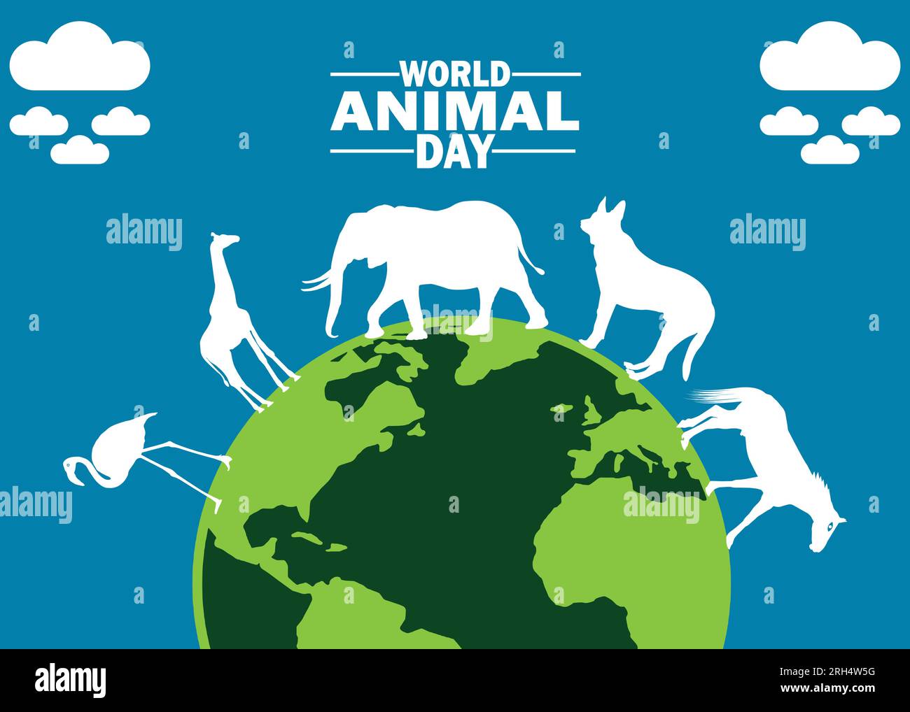 World Animal Day Concept con Animals design. Concetto di vacanza. Modello per sfondo, banner, scheda, poster con iscrizione di testo. Vettore Illustrazione Vettoriale