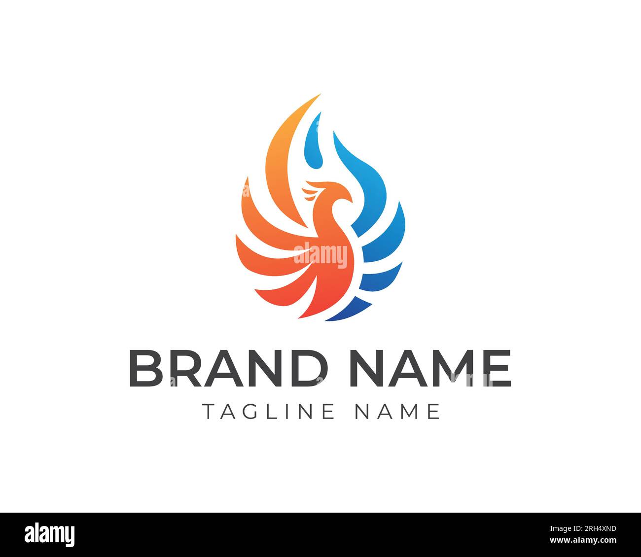 logo oil fire phoenix. logo phoenix con forma a goccia d'olio con colore phoenix parzialmente arancio fuoco con olio blu. modello del logo phoenix Illustrazione Vettoriale