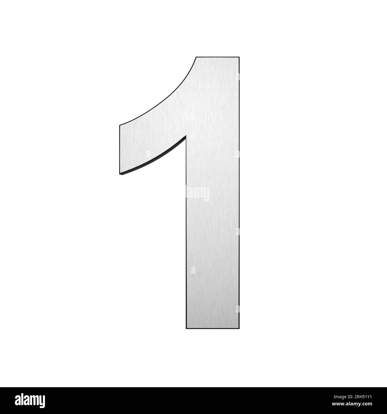 Metallo spazzolato grigio numero uno 1 isolato su sfondo bianco. Rendering 3D. Foto Stock