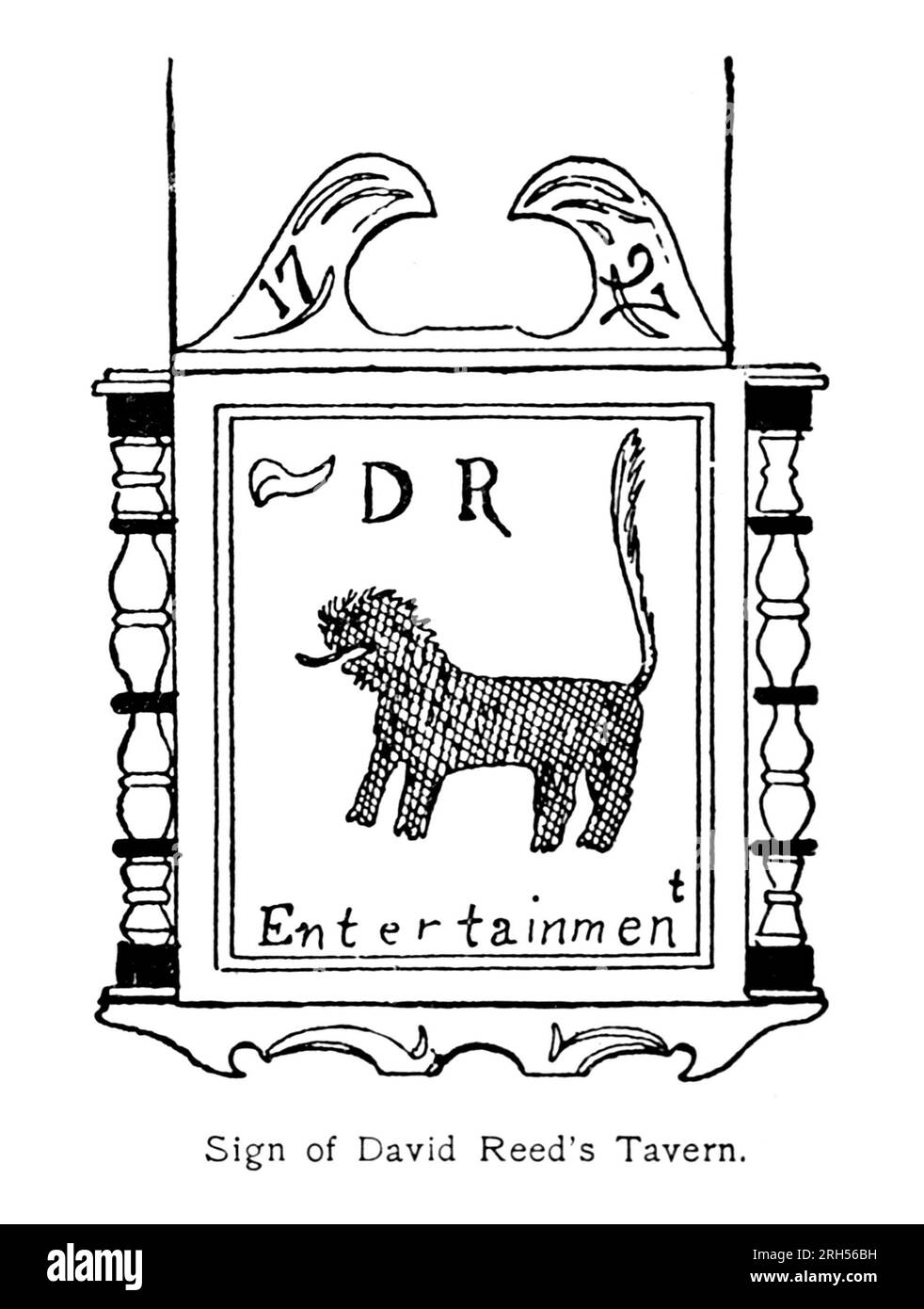 Cartello della David Reed's Tavern, Bedford, Massachusetts Mass. Tratto dal libro ' Stage-coach and tavern Days' di Earle, Alice Morse, 1851-1911 The Macmillan Company 1901 Foto Stock