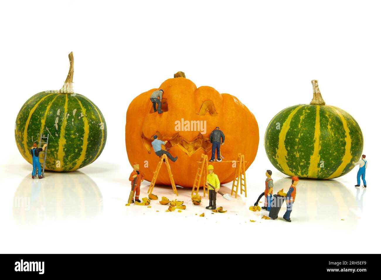 piccole miniature del mondo che preparano le zucche per l'hallo ween party Foto Stock