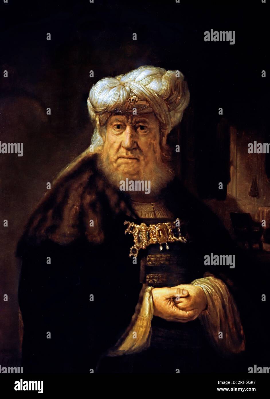 Man in Oriental Costume (forse il Patriarca dell'Antico Testamento Dan), 164(1 Workshop of Rembrandt van Rijn (possibilmente Ferdinand Bol) Rembrandt Harmensz (Harmenszoon) van Rijn 1606–1669 XVII secolo Olanda olandese, Foto Stock