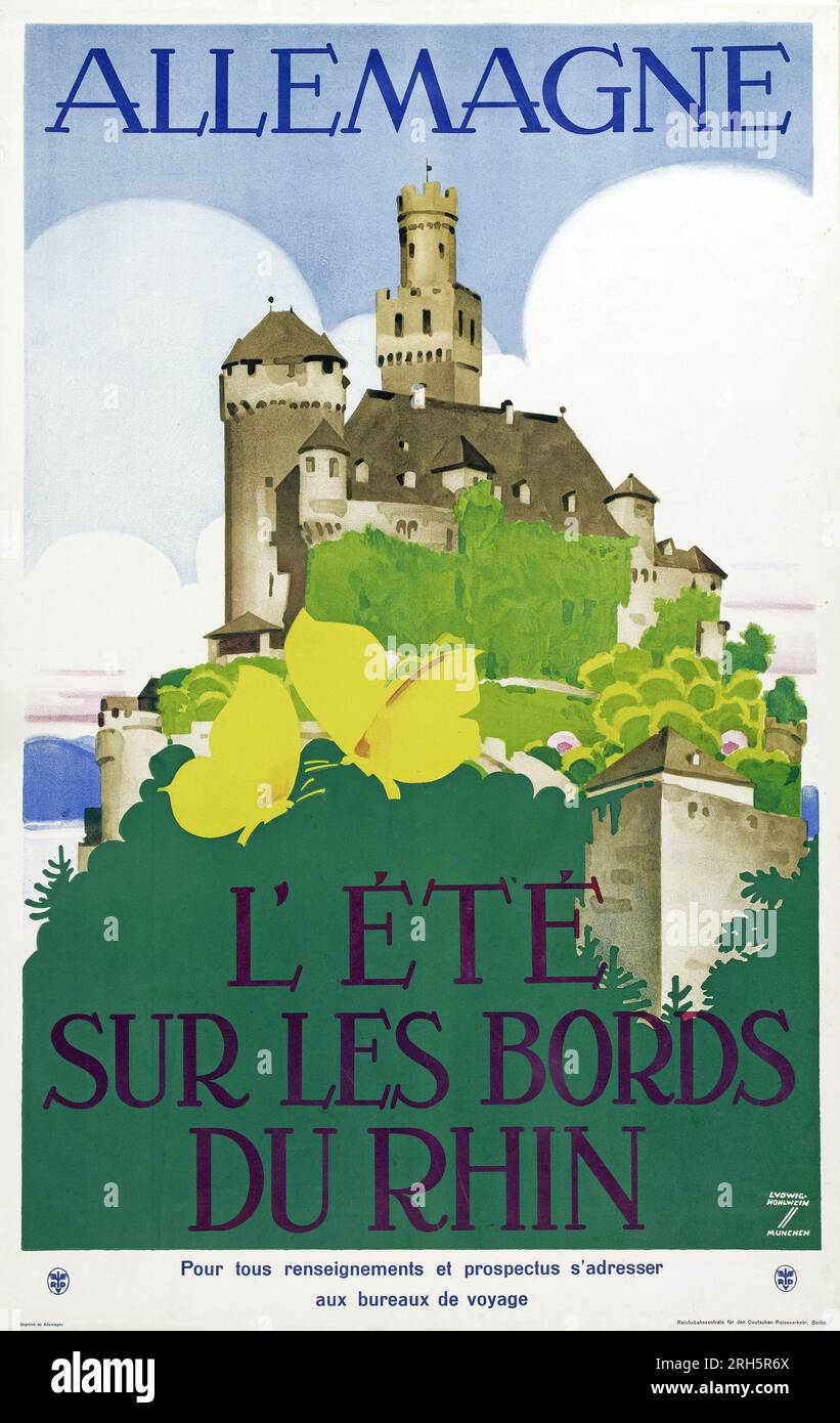 Poster di viaggio tedesco - Allemagne. L'Eté sur les bords du Rhin di Ludwig Hohlwein (1874-1949) Foto Stock