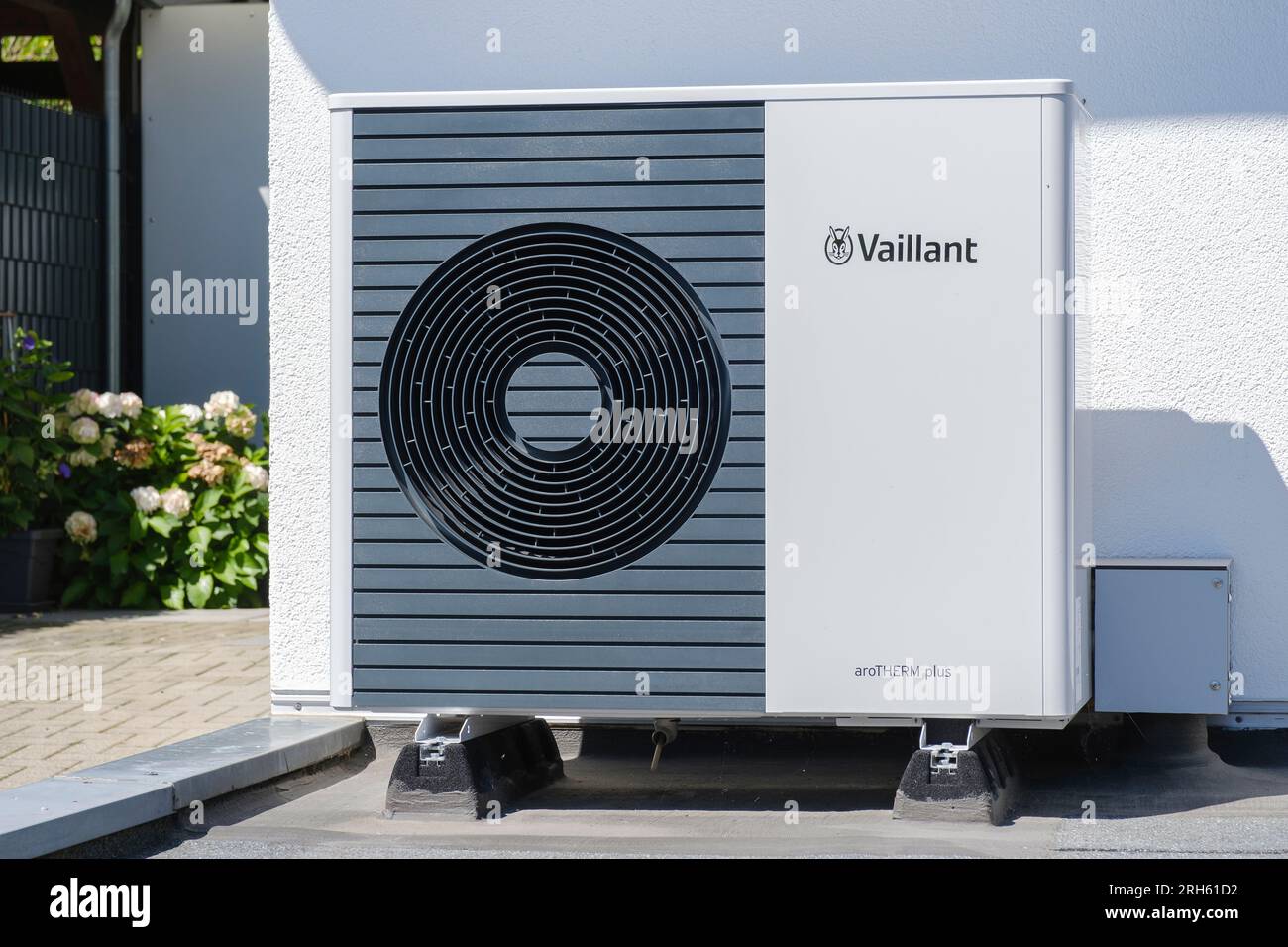 Pompa di calore in una casa unifamiliare Foto Stock