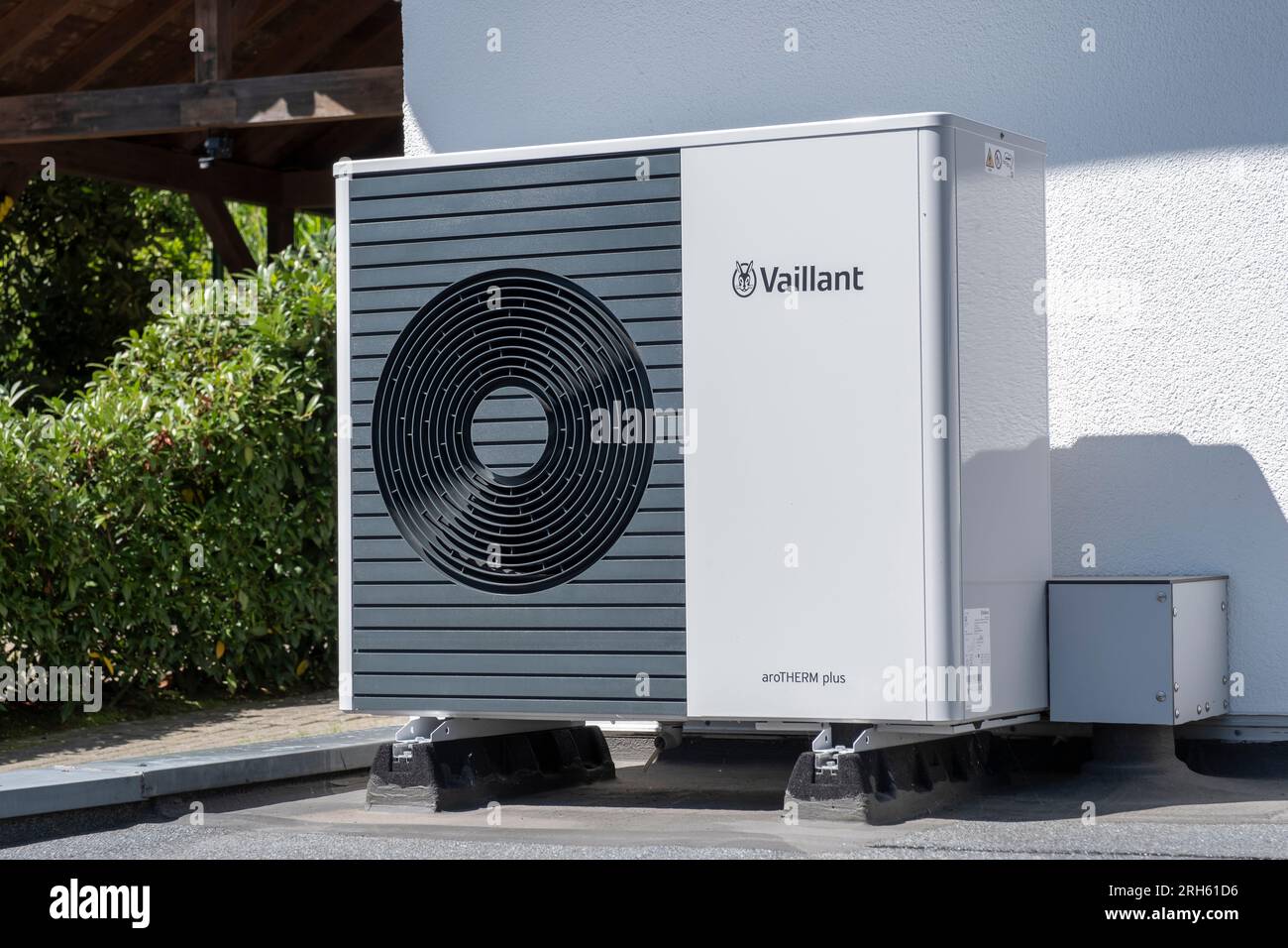 Pompa di calore in una casa unifamiliare Foto Stock