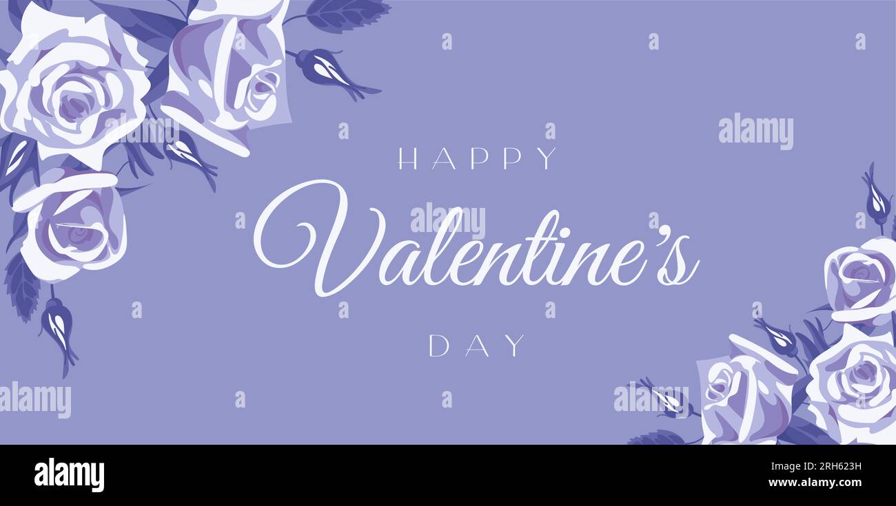 Buon San Valentino. Rose inglesi d'epoca. Striscione orizzontale luminoso con eleganti elementi floreali. Stile realistico, rose rosa primaverili. Per la pubblicità Illustrazione Vettoriale