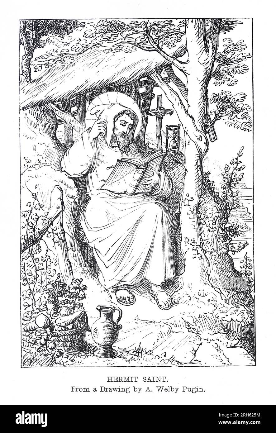Un santo eremita, da un disegno di Augustus Welby Northmore Pugin. Incisione da Lives of the Saints di Sabin Baring-Gould. Foto Stock