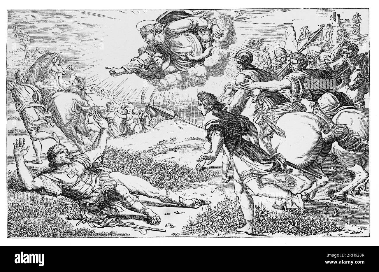 La conversione di San Paolo, dopo un dipinto di Raffaello. Incisione da Lives of the Saints di Sabin Baring-Gould. Foto Stock