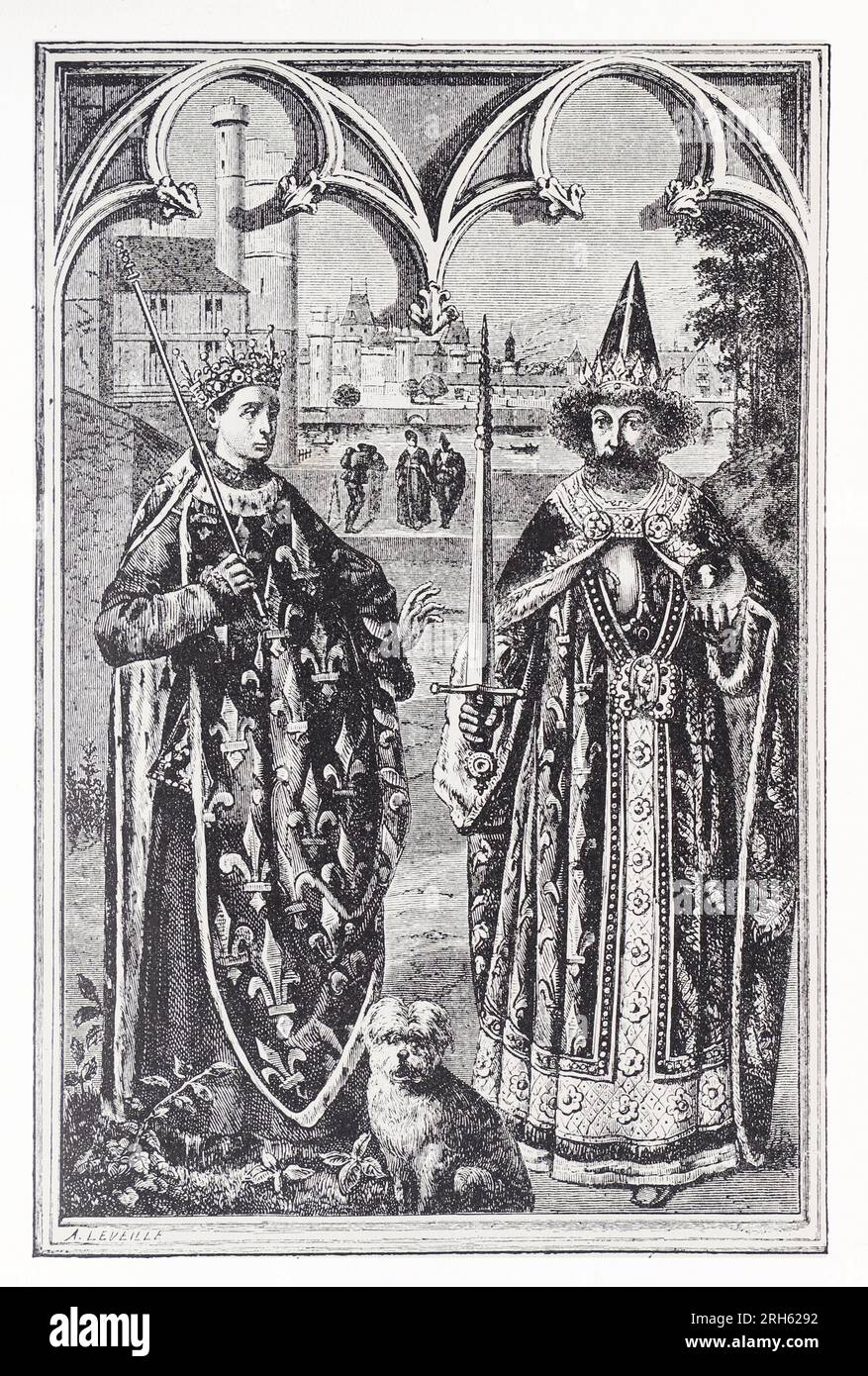 Charlemagne e Saint Louis. Dopo una foto al Palaise de Justice, Parigi, Francia. Incisione da Lives of the Saints di Sabin Baring-Gould. Foto Stock