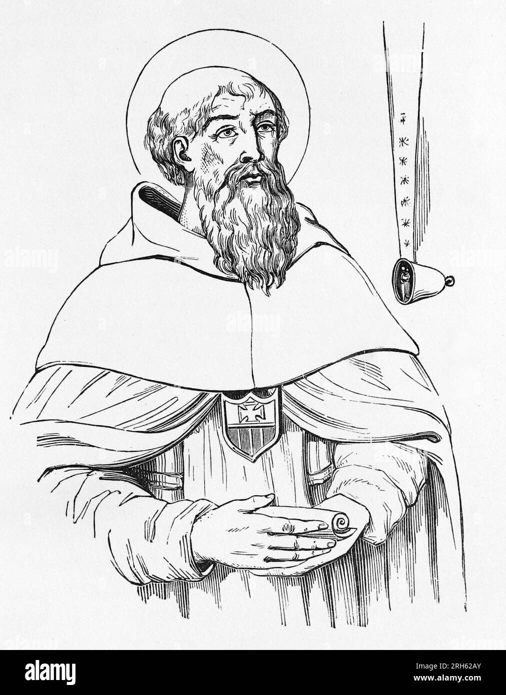 Ritratto di San Pietro Nolasco, fondatore dell'ordine reale, Celeste e militare di nostra Signora per la Redenzione dei prigionieri. Incisione da Lives of the Saints di Sabin Baring-Gould. Foto Stock