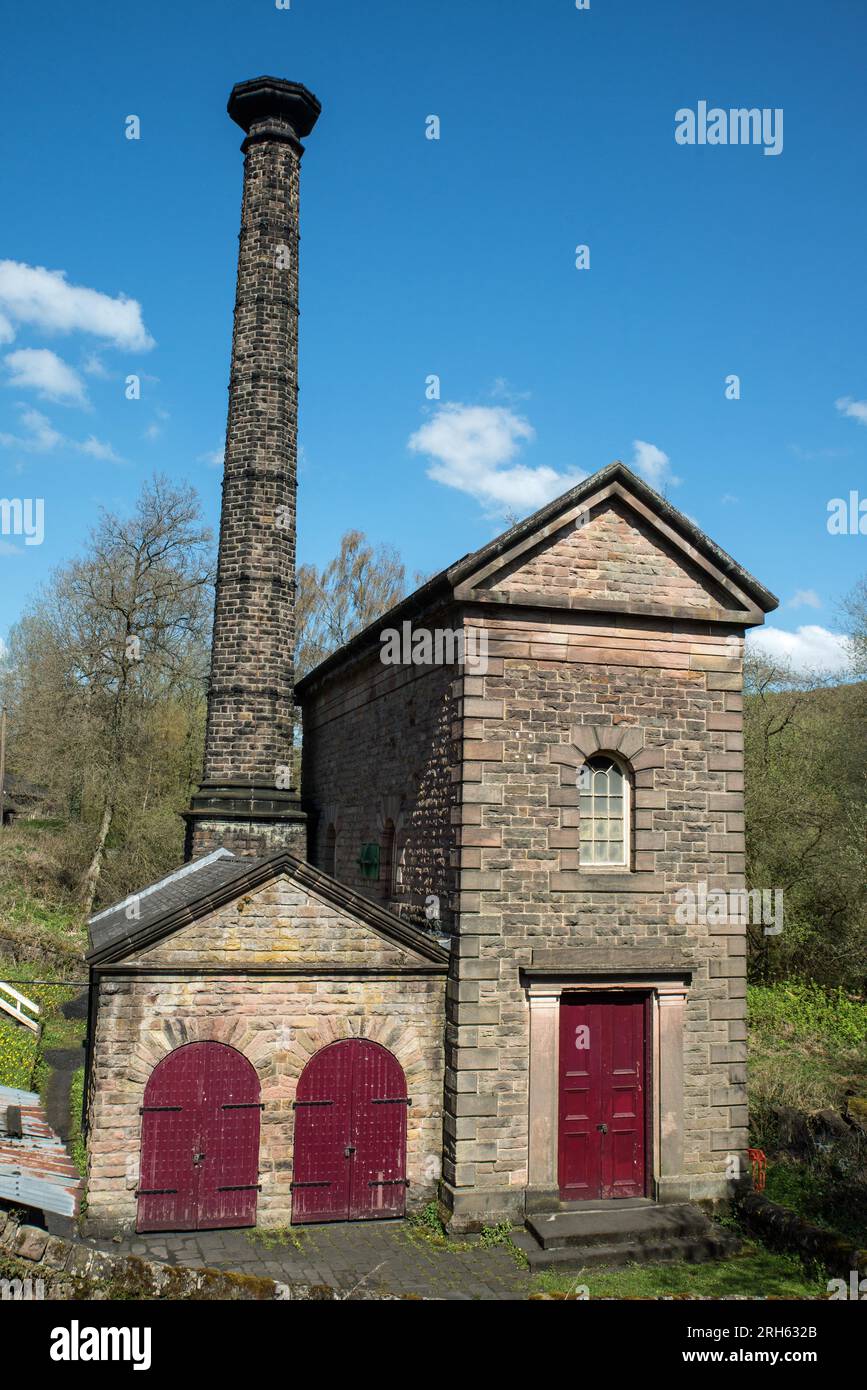 Costruito nel 1849, il Leawood Pumphouse ospita un motore a vapore Graham & Co. Che pompa l'acqua dal fiume Derwent al canale Cromford Foto Stock
