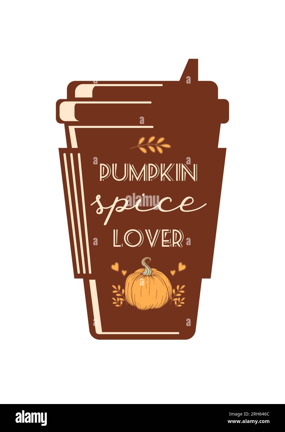 Amante delle spezie di zucca. Caffè da portare via. Profilo della tazza da asporto. lettering vintage. Per caffè, negozi, menu, poster cartoline striscioni Illustrazione Vettoriale