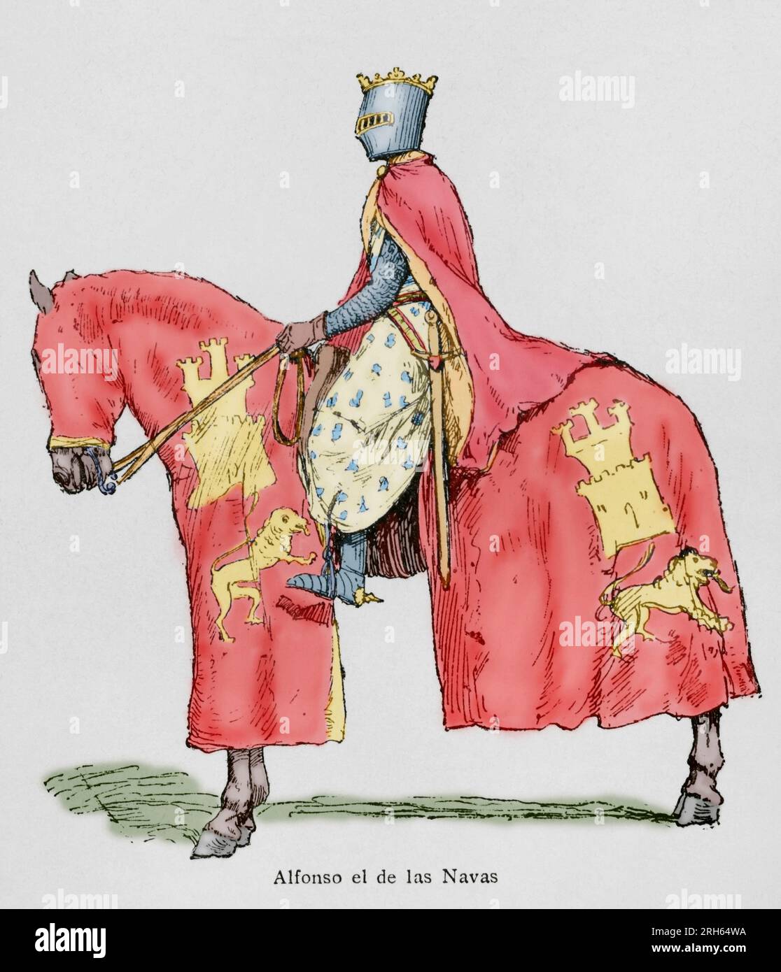 Alfonso VIII di Castiglia (1155-1214), chiamato nobile né quella del Navas. Re di Castiglia dal 1158 e re di Toledo. Incisione. Museo Militar, 1883. Colorazione successiva. Foto Stock