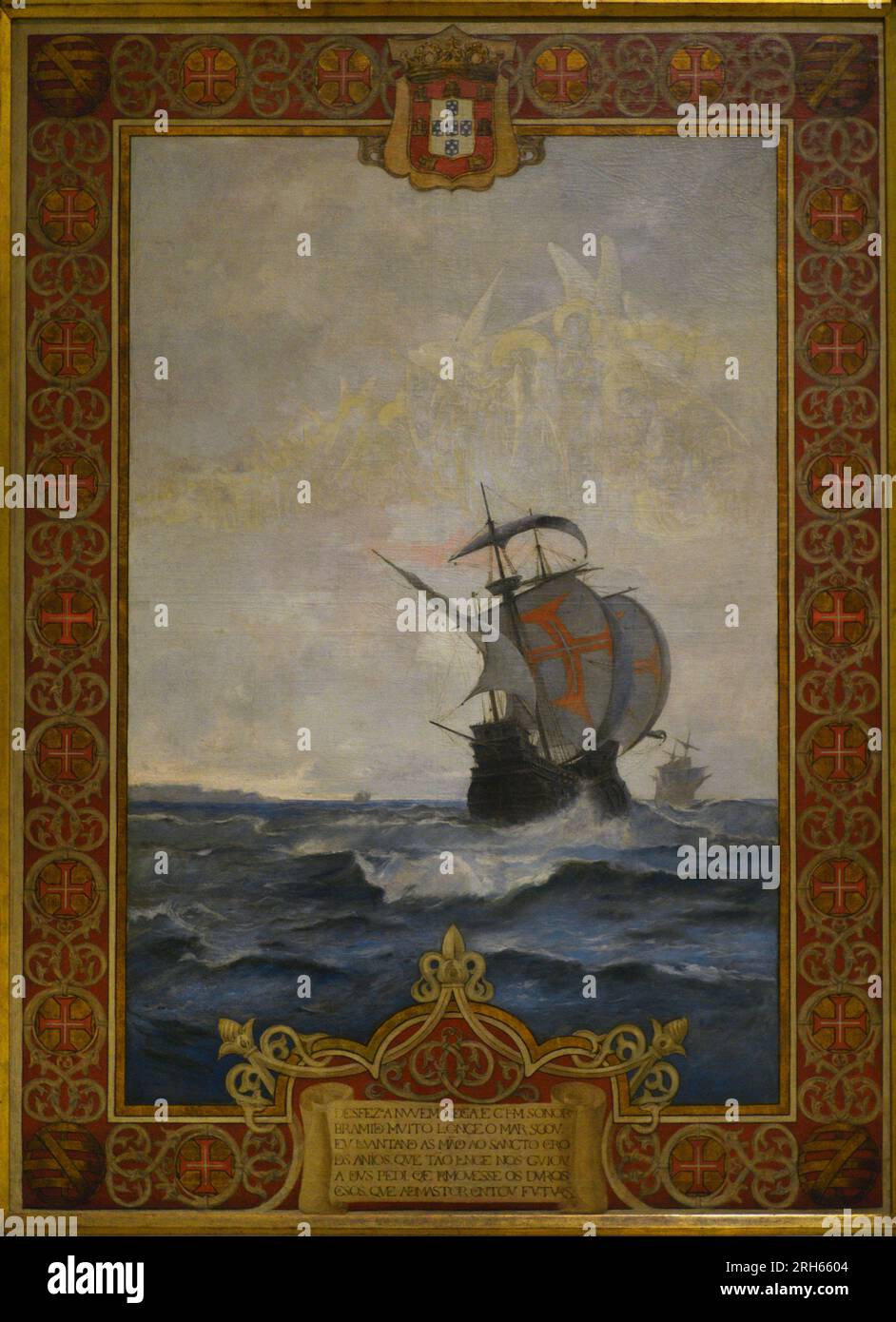 Carrack portoghese del 16th ° secolo. Olio su tela di Joao Vaz (1859-1931). Museo Marittimo. Lisbona, Portogallo. Foto Stock