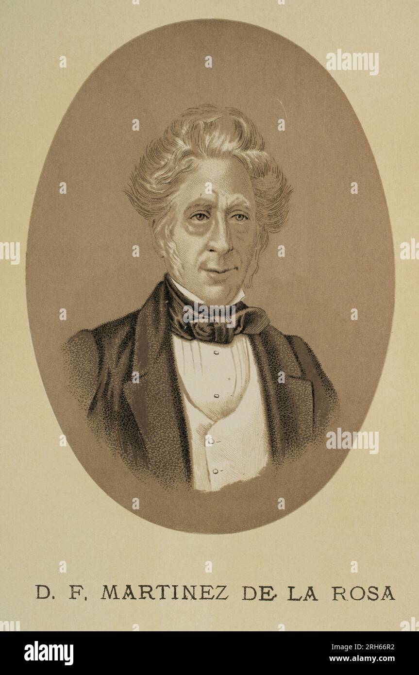 Francisco Martinez de la Rosa (1787-1862). Statista e drammaturgo spagnolo e primo ministro della Spagna a ricevere la carica di presidente del Consiglio dei ministri. Ritratto. Historia de la Revolucion Espanola (desde la Guerra de la Independencia a la Restauracion en Sagunto), por Vicente Blasco Ibanez. Volume II Pubblicato a Barcellona, 1891. Foto Stock