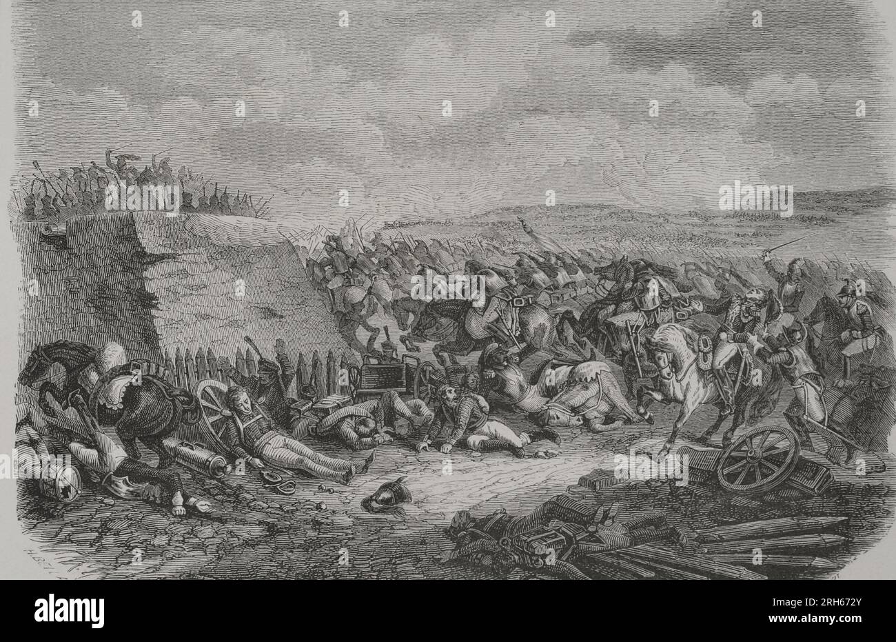 Guerre napoleoniche (1796-1815). Invasione francese della Russia. Battaglia di Borodino (7 settembre 1812). L'esercito francese, guidato da Napoleone, vinse una stretta vittoria sull'esercito russo sotto il generale Kutuzov. Incisione. "Los Heroes y las Grandezas de la Tierra" (gli Eroi e i grandiosi della Terra). Volume VI. 1856. Foto Stock