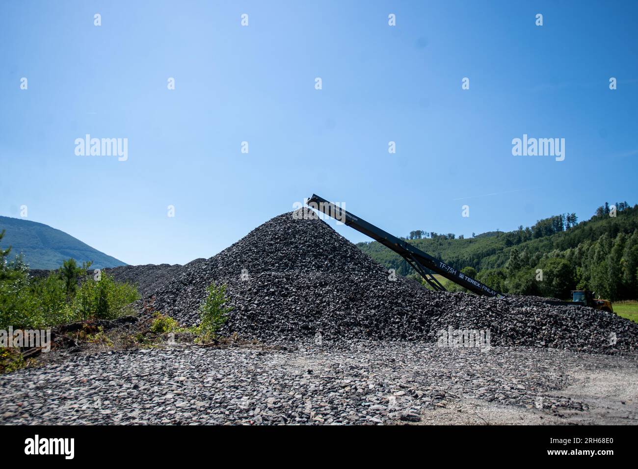 Frenstat Pod Radhostem, Repubblica Ceca. 14 agosto 2023. Fine simbolica dell'estrazione presso la miniera di carbone nero Frenstat a Frenstat POD Radhostem, Repubblica Ceca, 14 agosto 2023. L'impresa statale Diamo ha posto fine all'attività di questa miniera in disuso e ha iniziato la sua liquidazione. Credito: Vladimir Prycek/CTK Photo/Alamy Live News Foto Stock