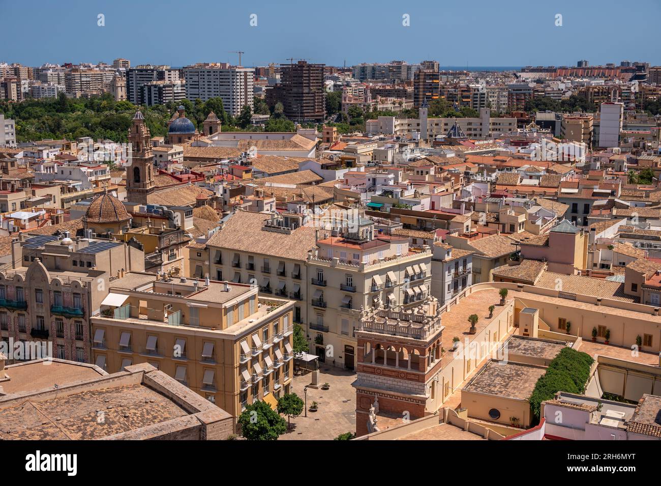 Vista della Valancia dalla torre della cattedrale principale di Valancia. Foto Stock