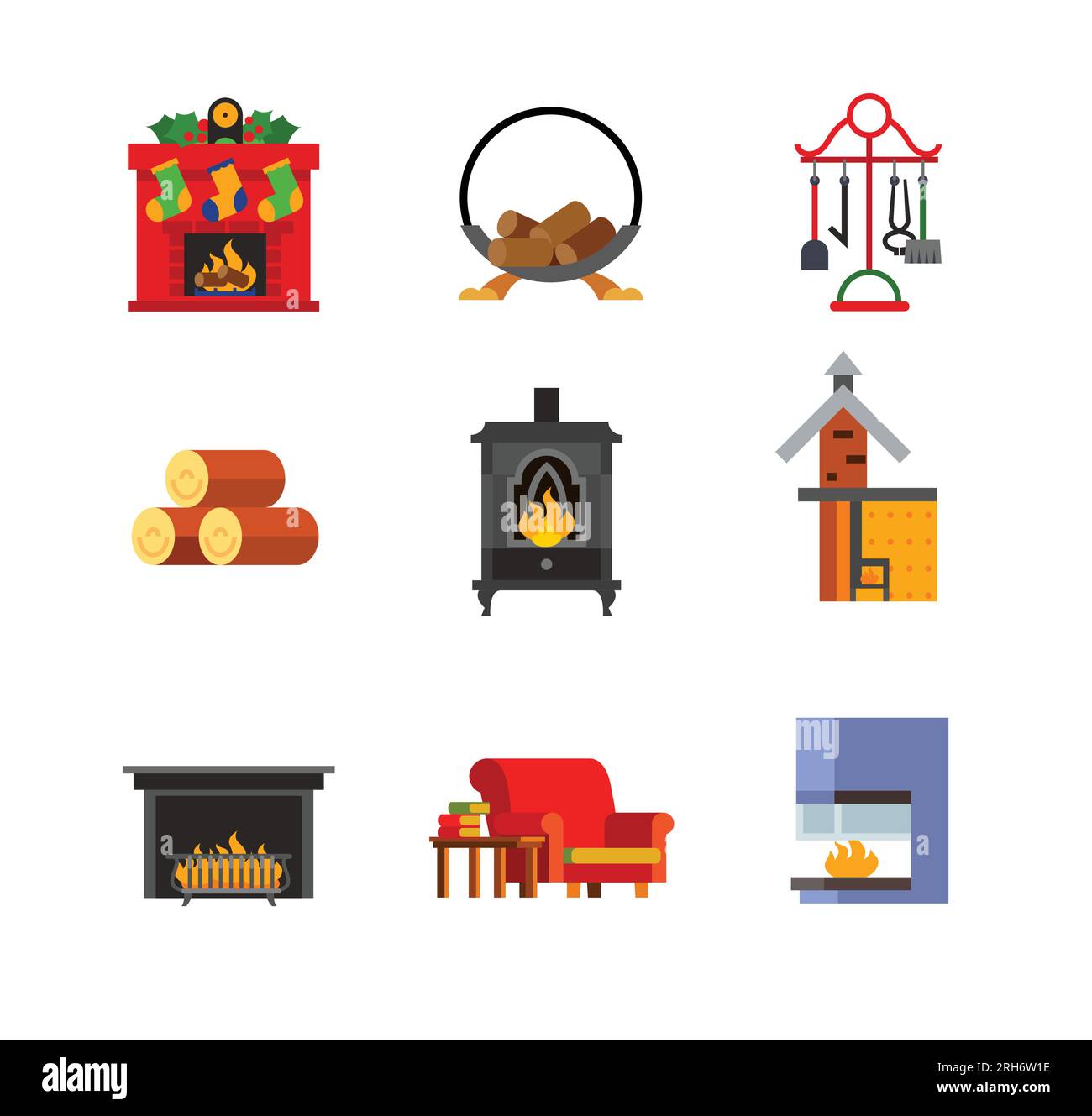 Set di icone del concetto di caminetto Illustrazione Vettoriale
