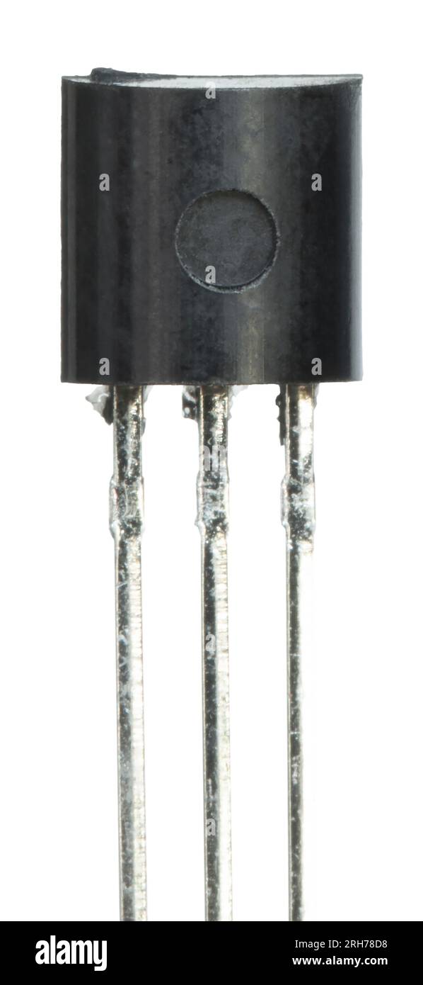 Piccolo transistor nero con fili color argento per il collegamento nei circuiti integrati Foto Stock