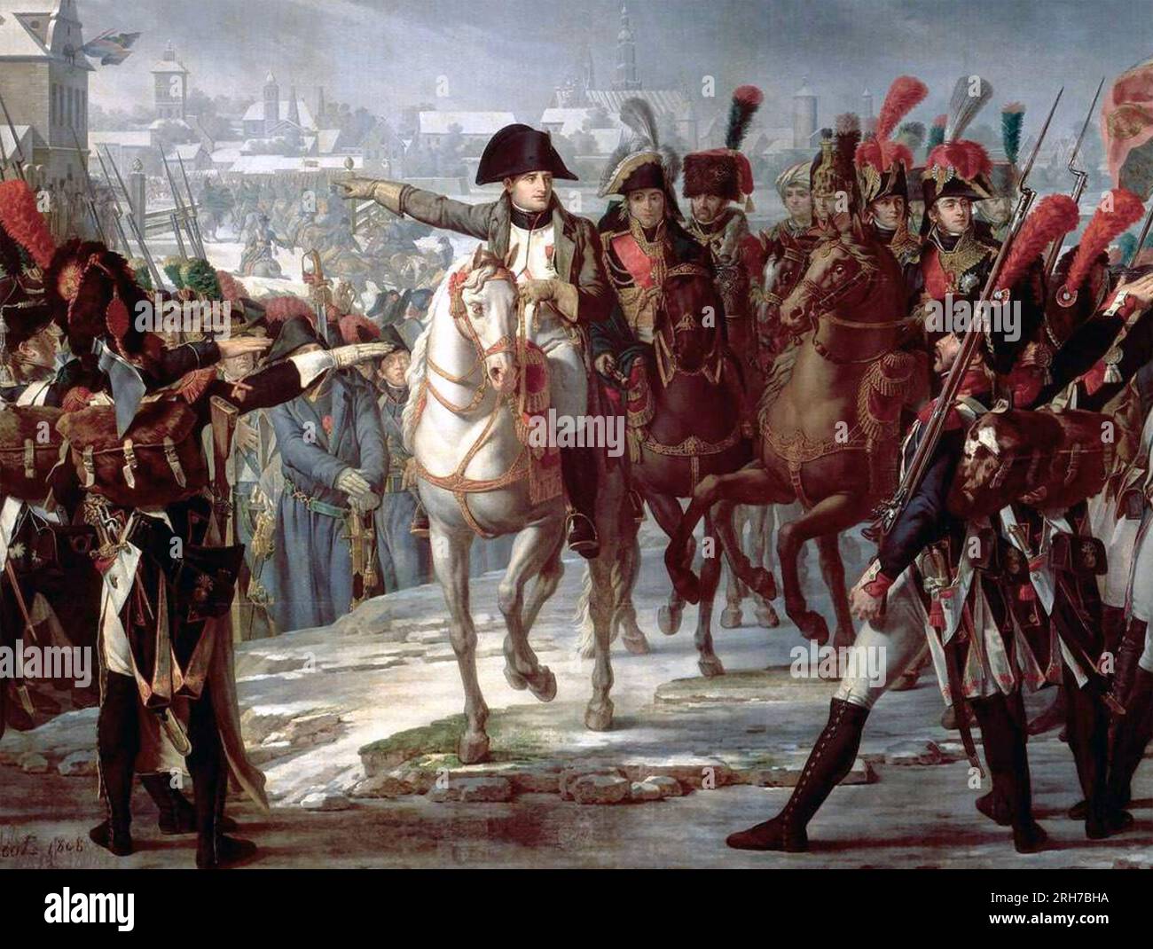 BATTAGLIA DI AUGUSTA 12 oC tober 1805. Napoleone ordinò al II corpo di entrare in azione sul Ponte del Lech ad Augusta in un dettaglio del dipinto di Pierre Gautherot-Claude intorno al 1808. Foto Stock