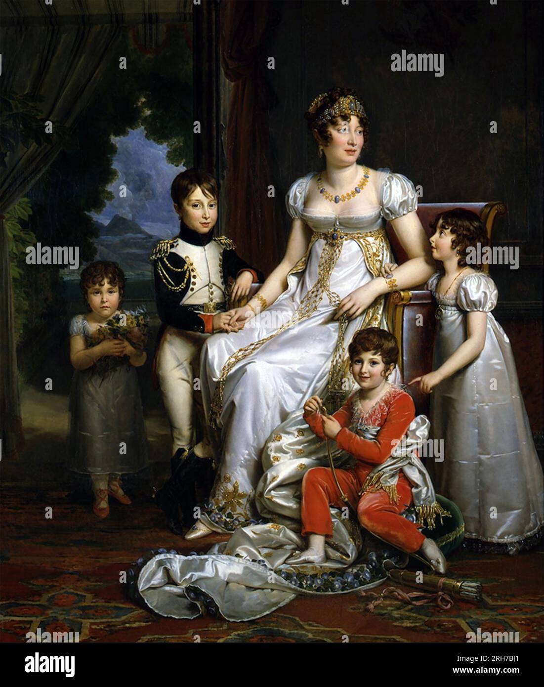 CAROLINA BONAPARTE (1782-1839), sorella minore di Napoleone con i suoi quattro figli, di Gioacchino Murat intorno al 1810 Foto Stock