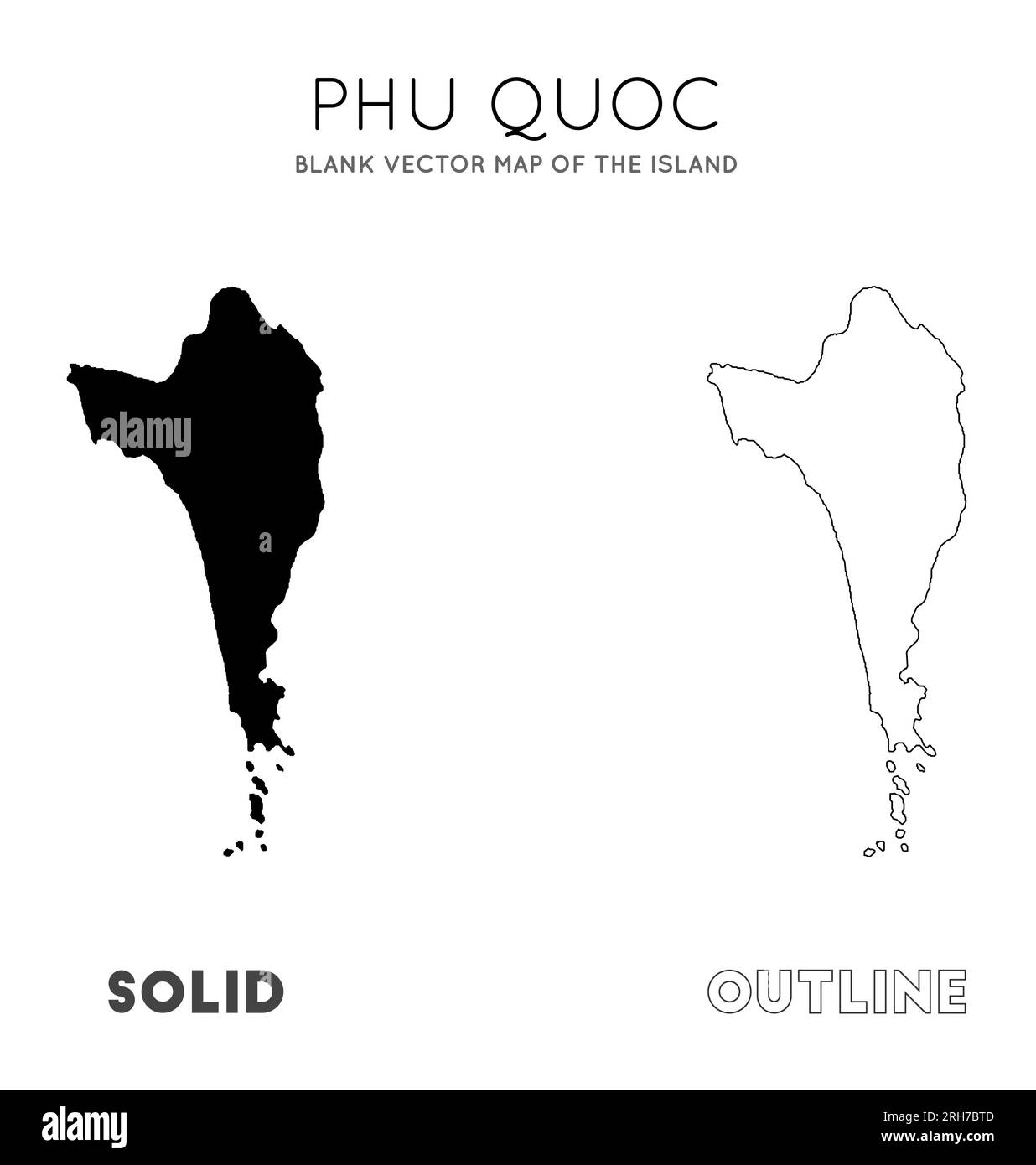 Mappa Phu Quoc. Mappa vettoriale vuota dell'isola. Borders of Phu Quoc per l'infografica. Illustrazione vettoriale. Illustrazione Vettoriale