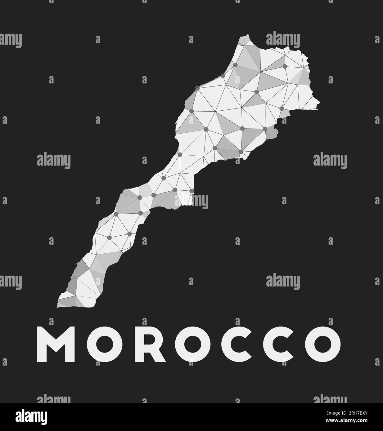 Marocco - rete di comunicazione mappa del paese. Design geometrico alla moda in Marocco su sfondo scuro. Illustrazione Vettoriale