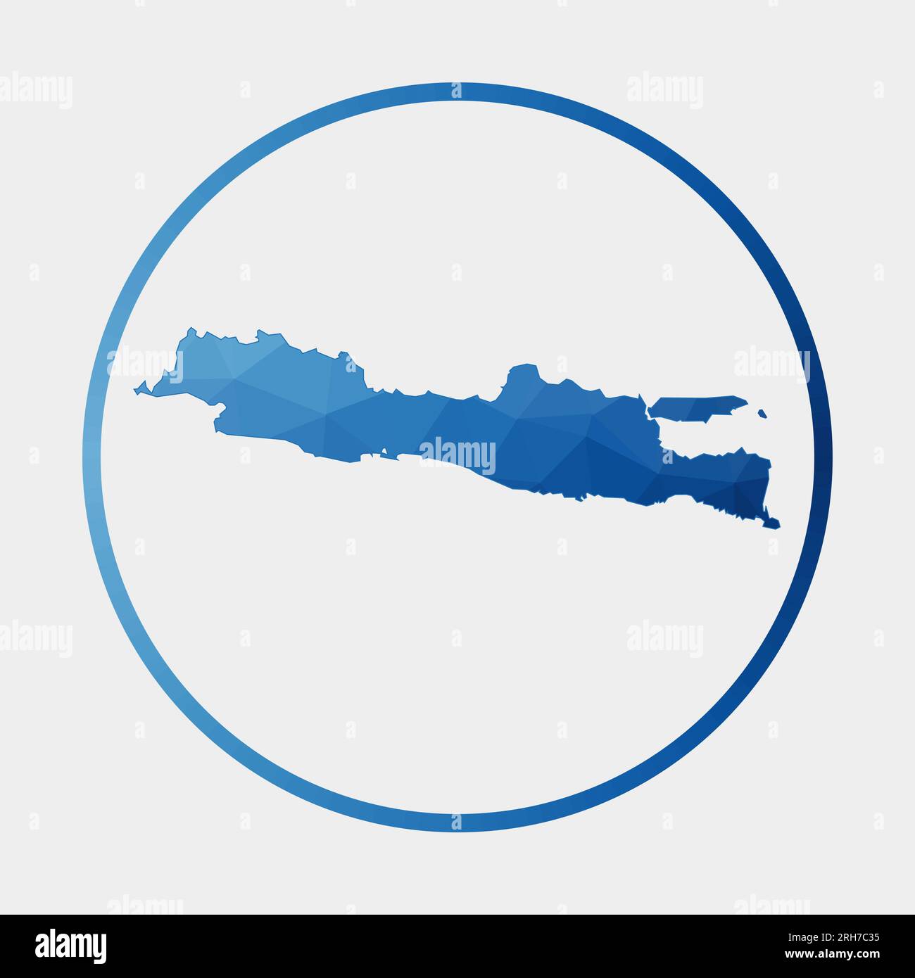 Icona Java. Mappa poligonale dell'isola nell'anello gradiente. Simbolo Java rotondo basso poli. Illustrazione vettoriale. Illustrazione Vettoriale