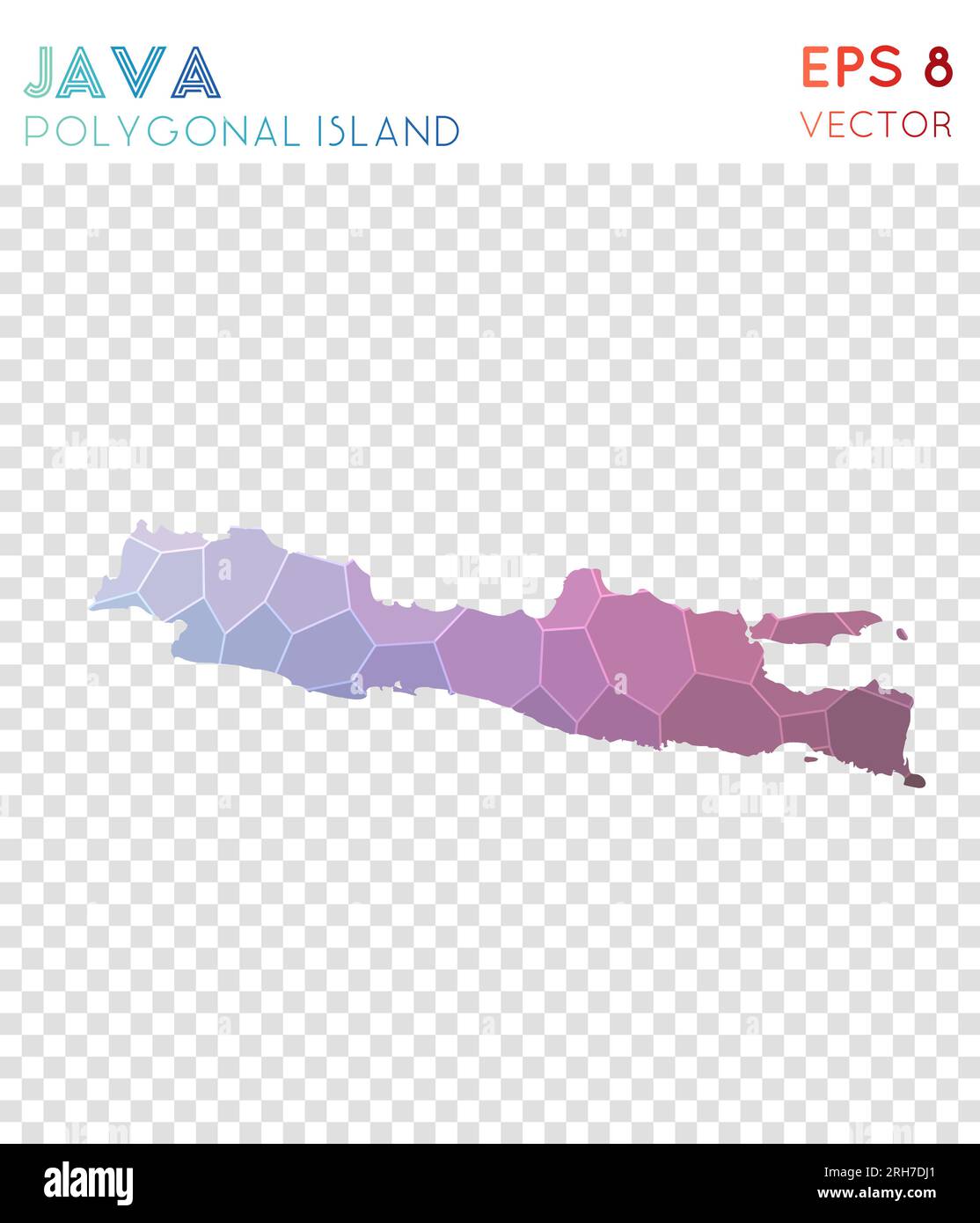 Mappa poligonale di Giava, isola in stile mosaico. Fantastico stile a basso poli, design moderno. Mappa poligonale Java per infografiche o presentazioni. Illustrazione Vettoriale