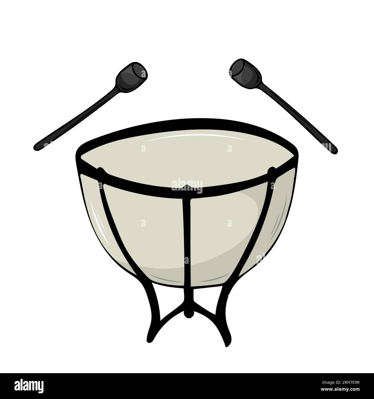 Illustrazione vettoriale di un tamburo timpani. Strumenti musicali classici. Oggetti isolati. Sfondo bianco. Illustrazione Vettoriale