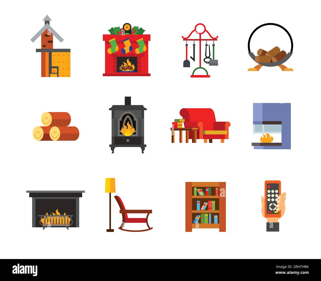 Set di icone del caminetto Illustrazione Vettoriale