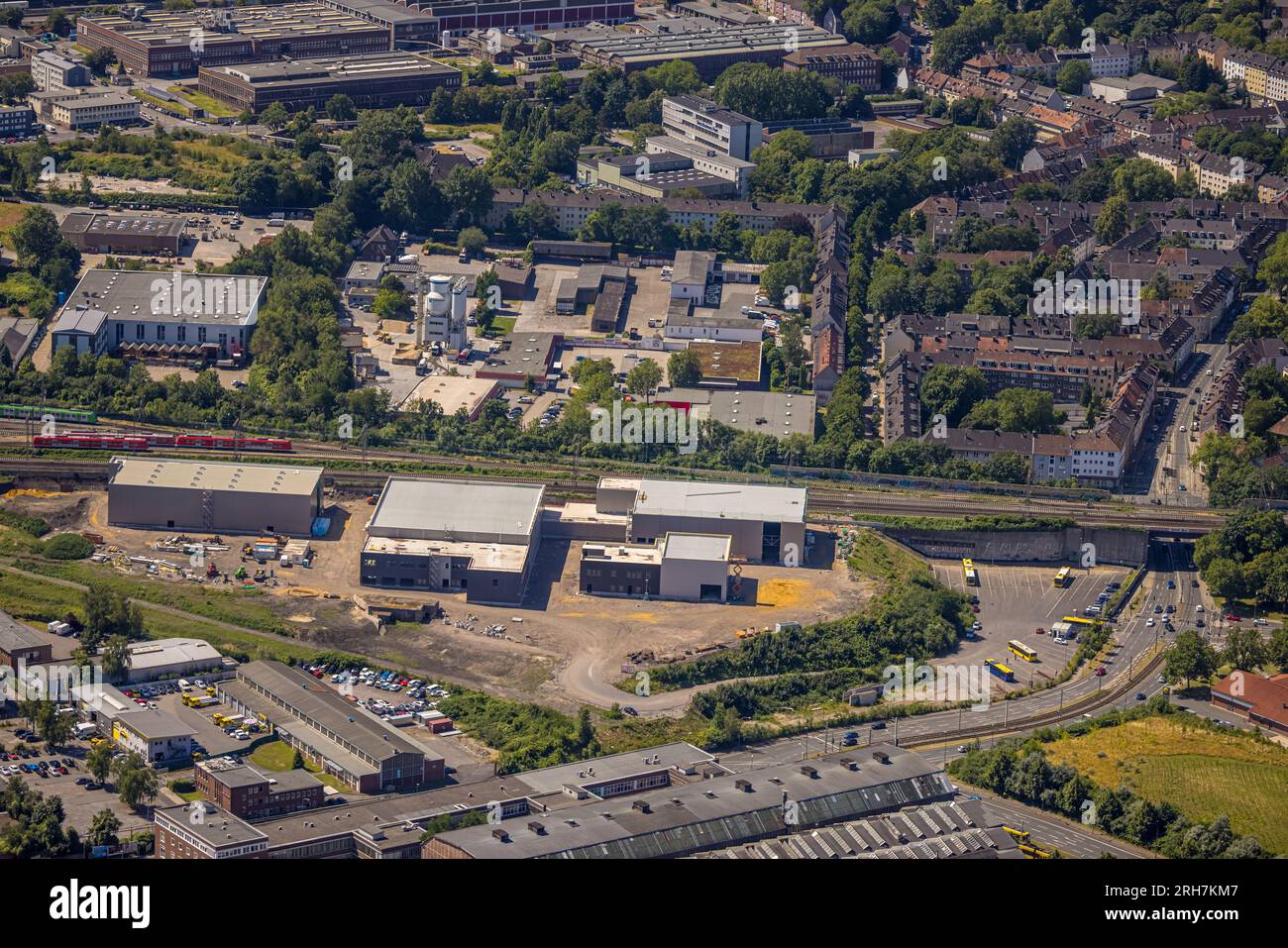 Veduta aerea, RTZ Regional Police Training Center, cantiere e nuovo edificio, Westviertel, Essen, regione della Ruhr, Renania settentrionale-Vestfalia, Germania Foto Stock