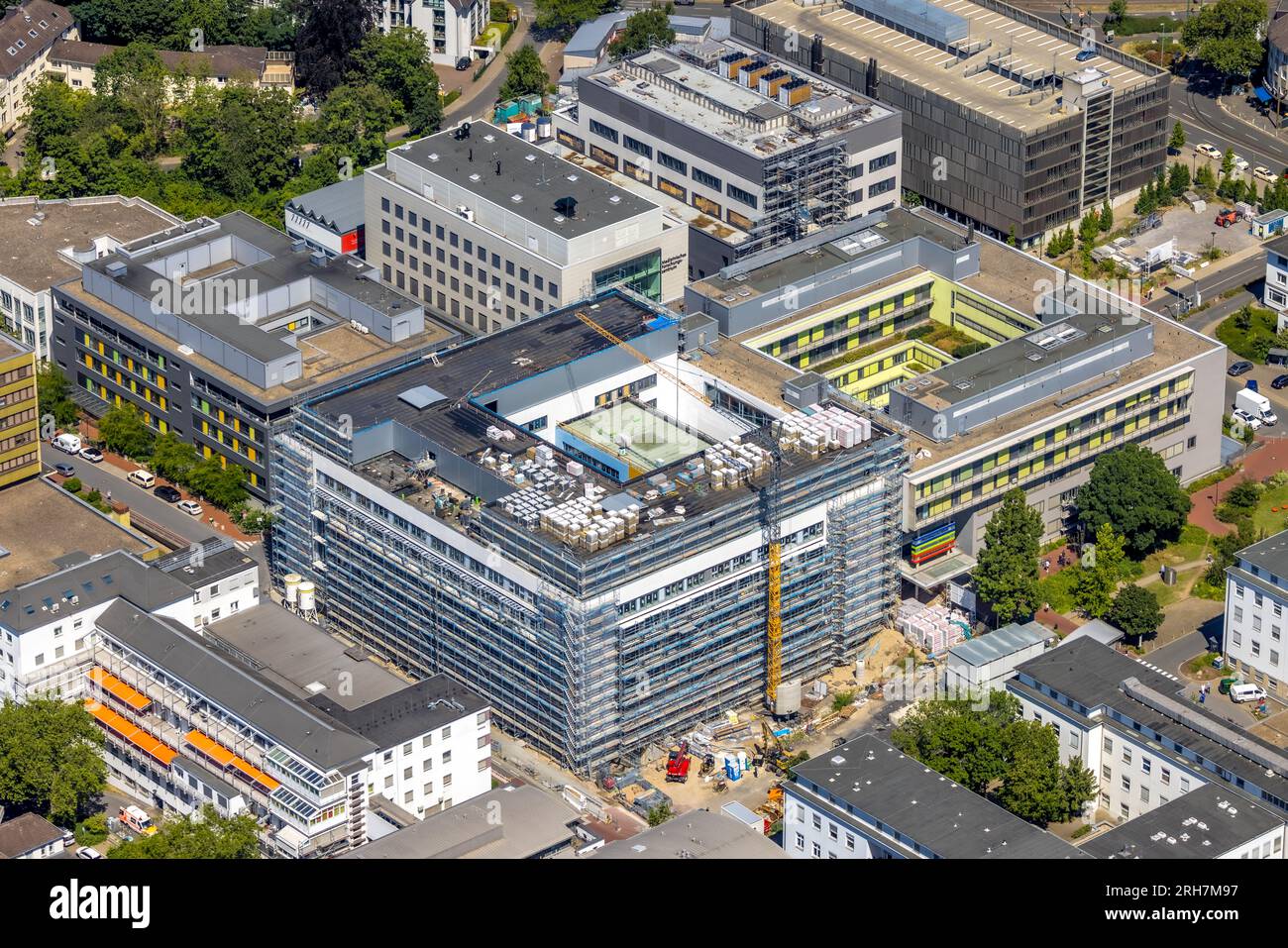 Vista aerea, ospedale universitario Essen, cantiere nuovo edificio clinica pediatrica, Holsterhausen, Essen, zona della Ruhr, Renania settentrionale-Vestfalia, Germ Foto Stock