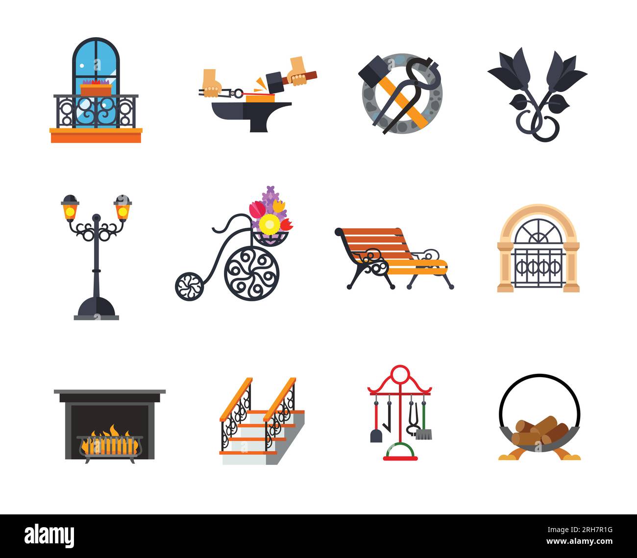 Set di icone Iron Works Illustrazione Vettoriale