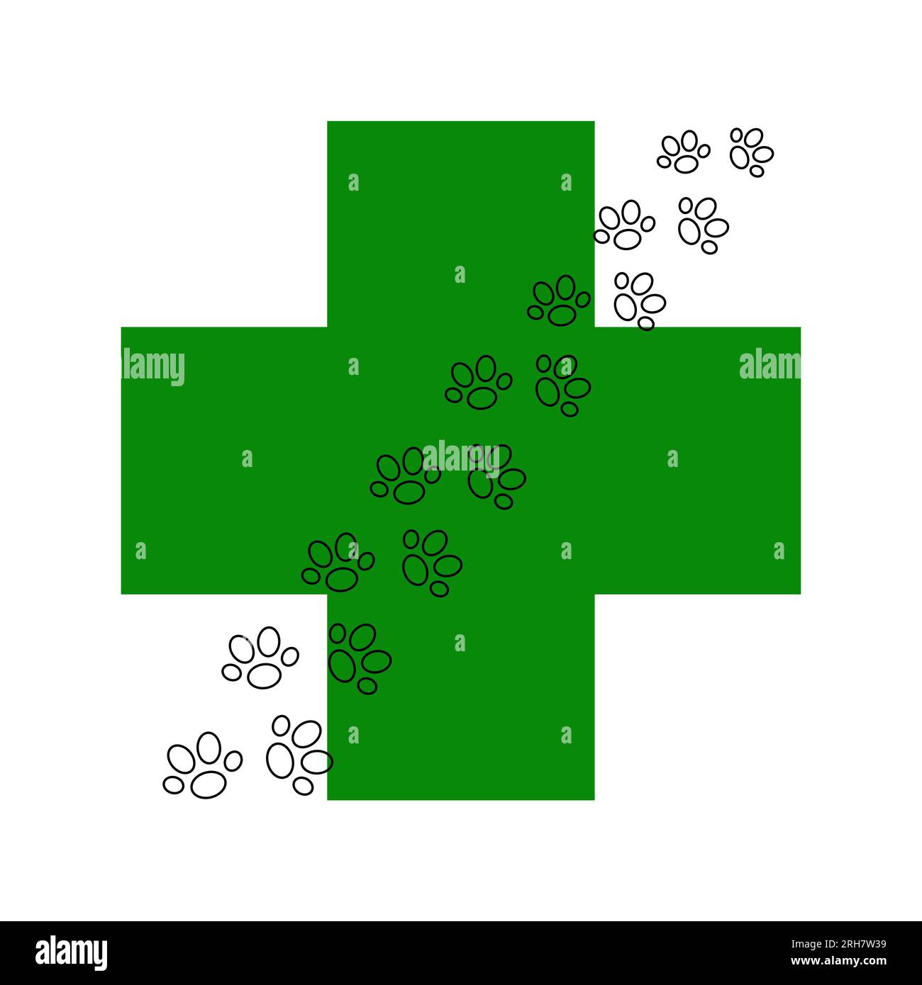 Cat Animal Paw Prints e croce simbolo clinica veterinaria semplice minimalista logo illustrazione vettoriale, domestico animali domestici concetto di assistenza sanitaria Illustrazione Vettoriale